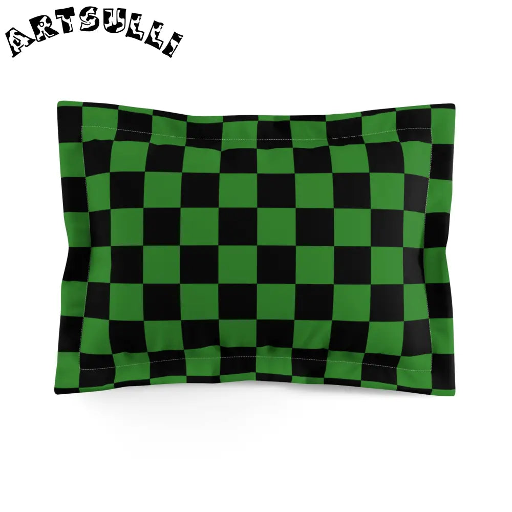 JAKKOUTTHEBXX Checkerboard Green and Black Microfiber Pillow Sham