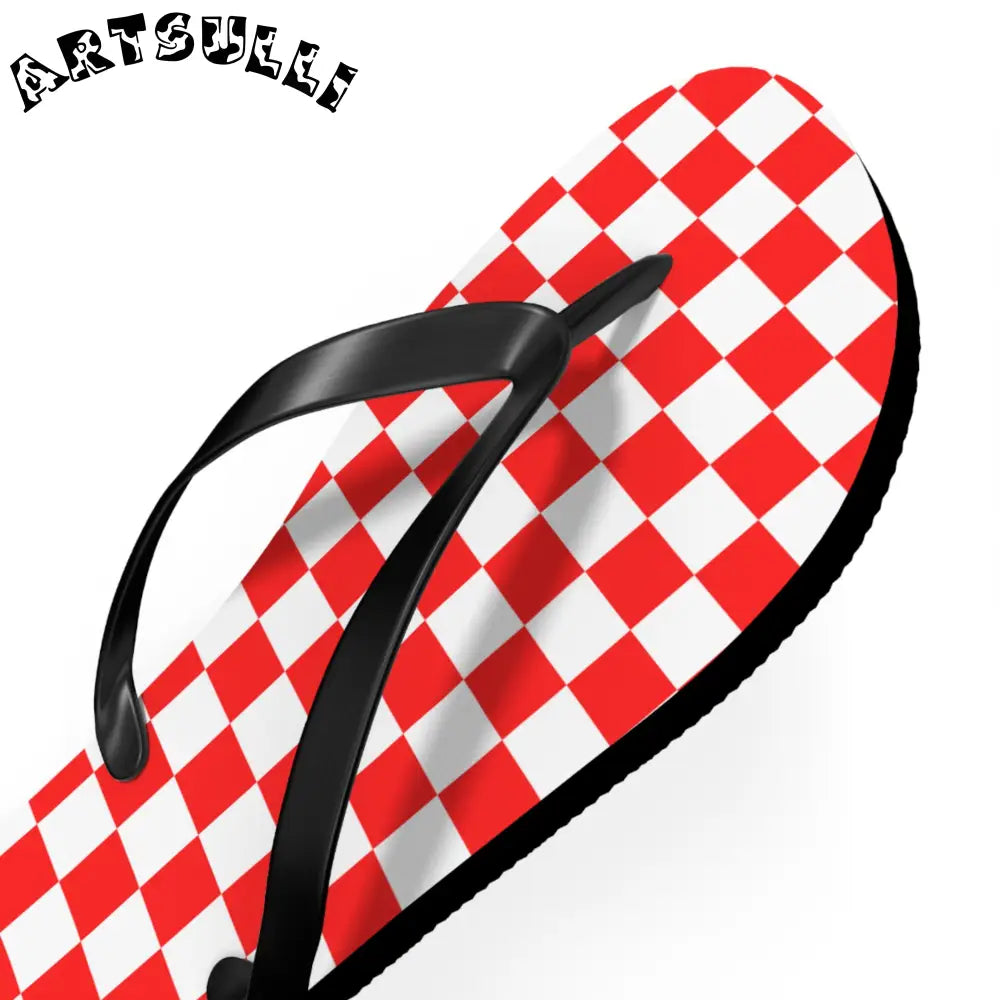 JAKKOUTTHEBXX Checkerboard II Red and White Flip Flops JAKKOUTTHEBXX