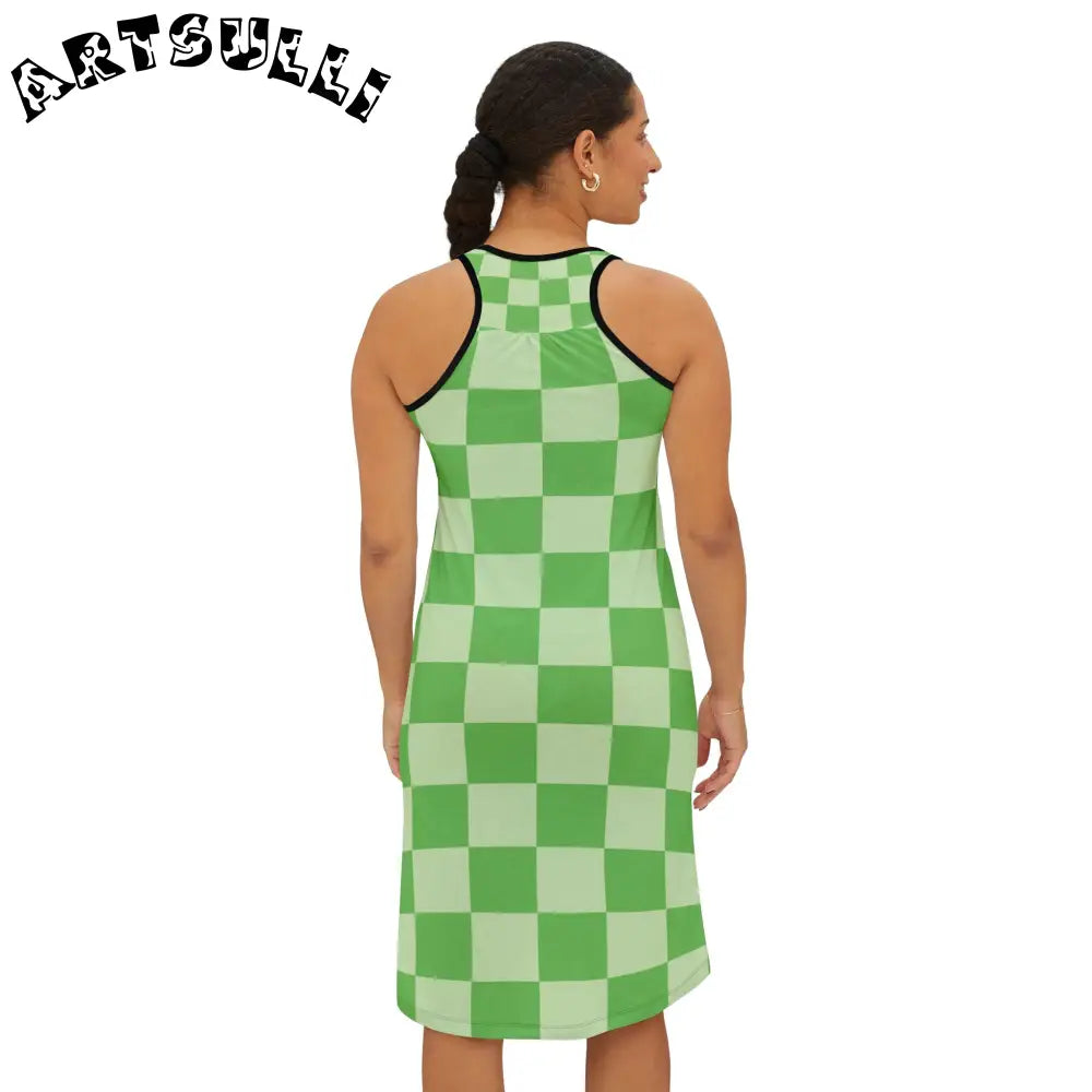 JAKKOUTTHEBXX Checkerboard Green Women’s Racerback Dress (AOP)