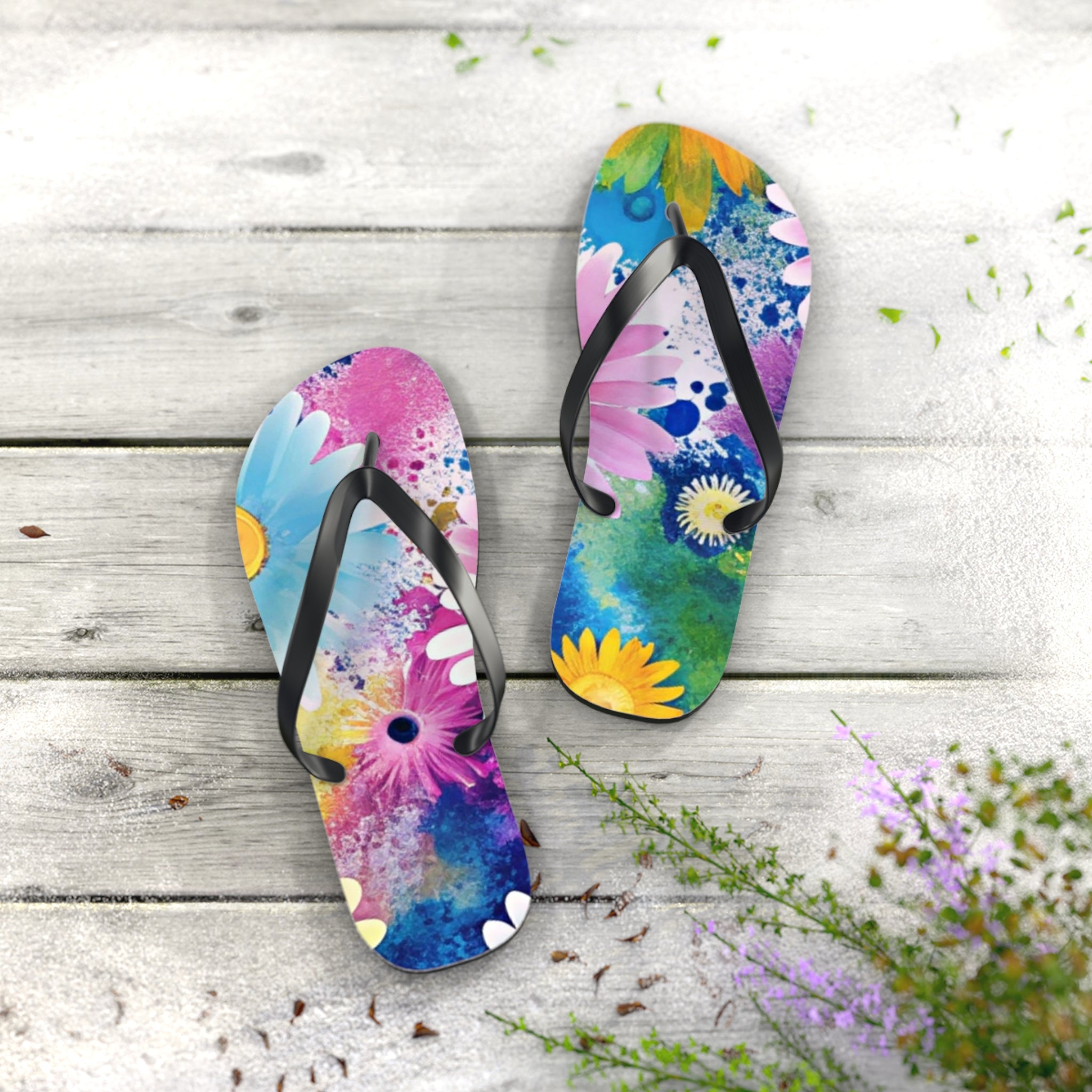 Magical Flower Explosion Multi-Color Flip Flops, Artsulli - Art is Long, Life is Short, Shoes, , , , , , , 