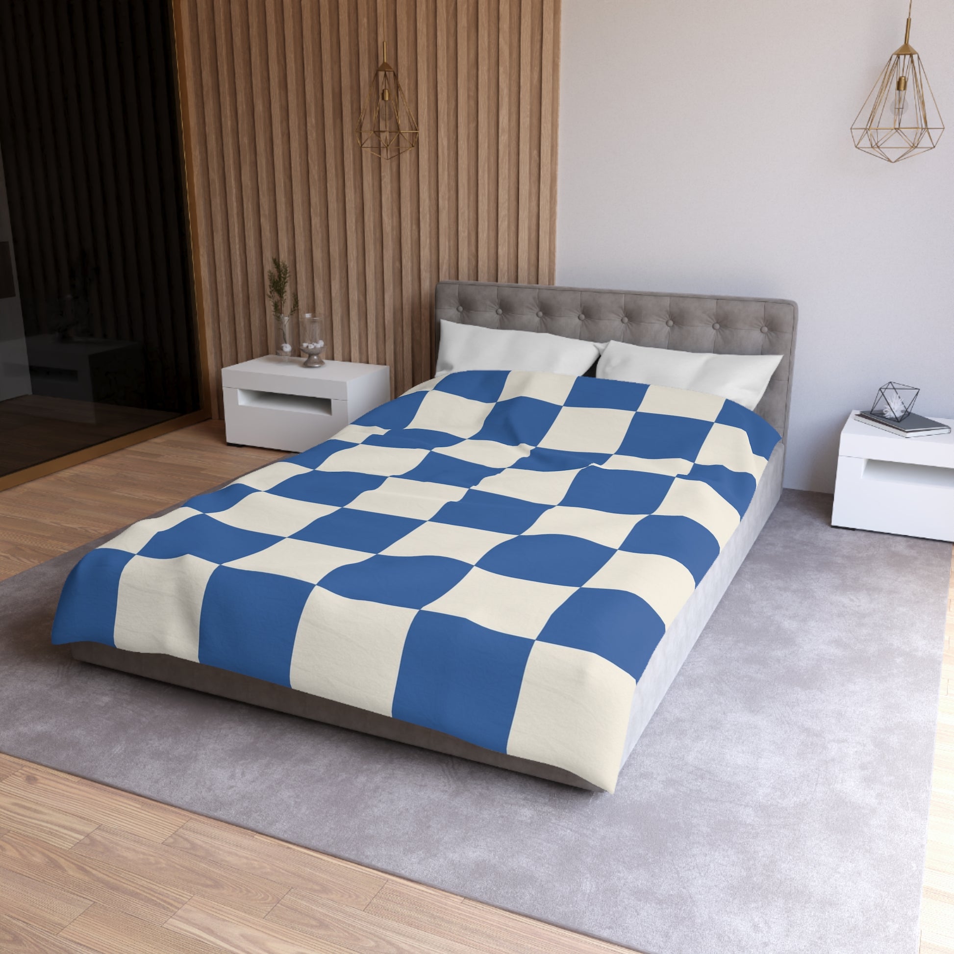 Checkerboard Blue Microfiber Duvet Cover, Artsulli - Art is Long, Life is Short, Home Decor, , , , , , , 