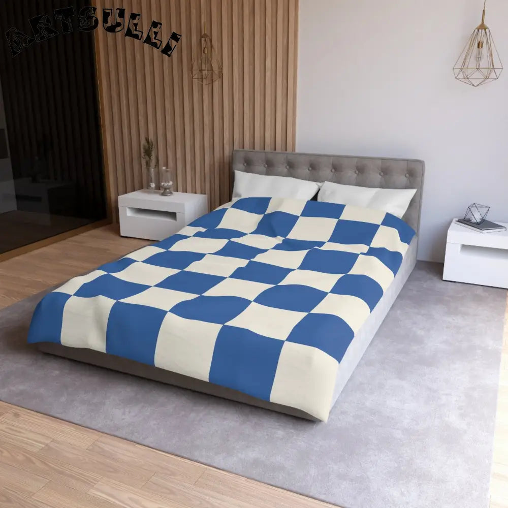 JAKKOUTTHEBXX Checkerboard Blue Microfiber Duvet Cover JAKKOUTTHEBXX