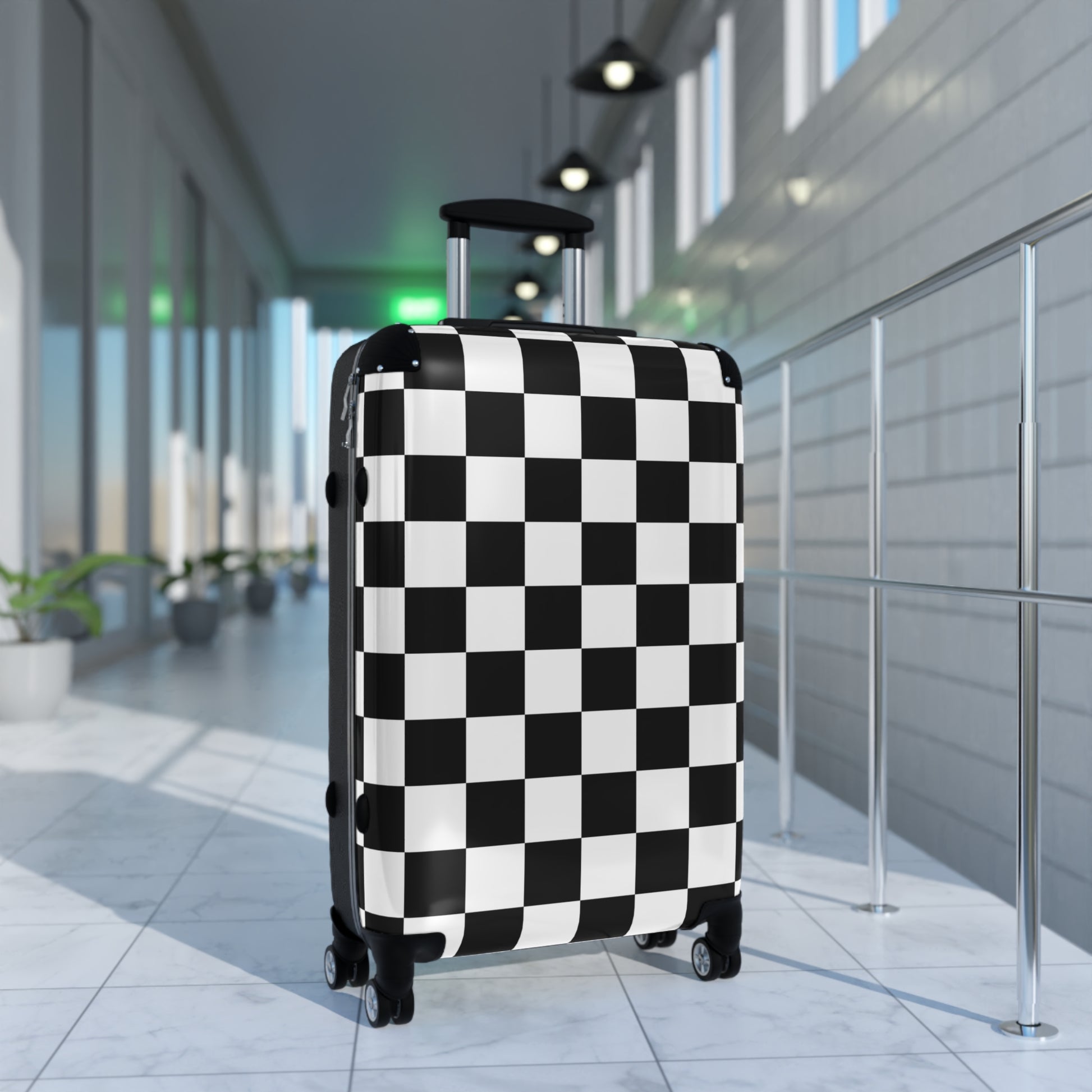 Checkerboard Black and White Suitcase, Artsulli - Art is Long, Life is Short, Bags, , , , , , , 