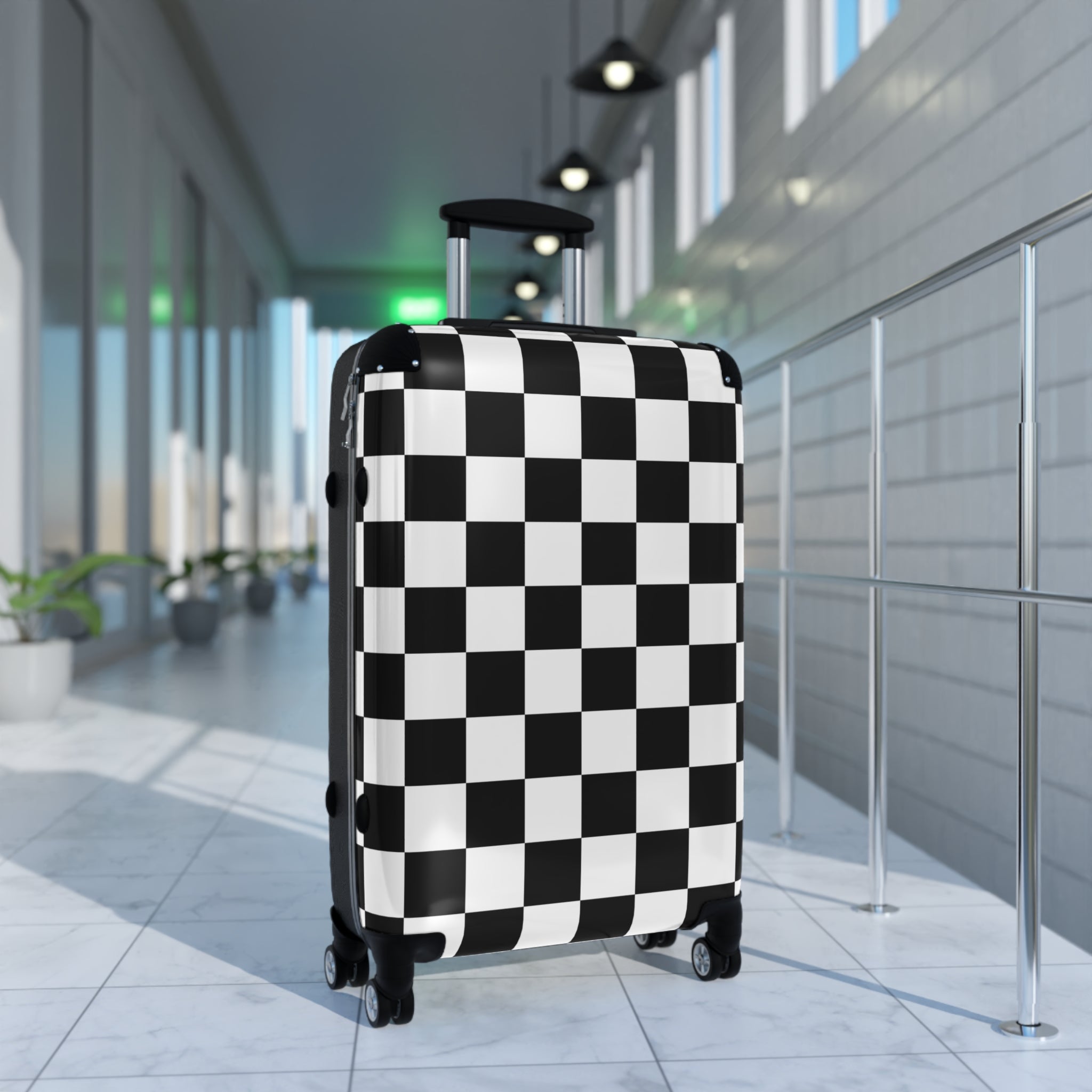 Checkerboard Black and White Suitcase, Artsulli - Art is Long, Life is Short, Bags, , , , , , , 
