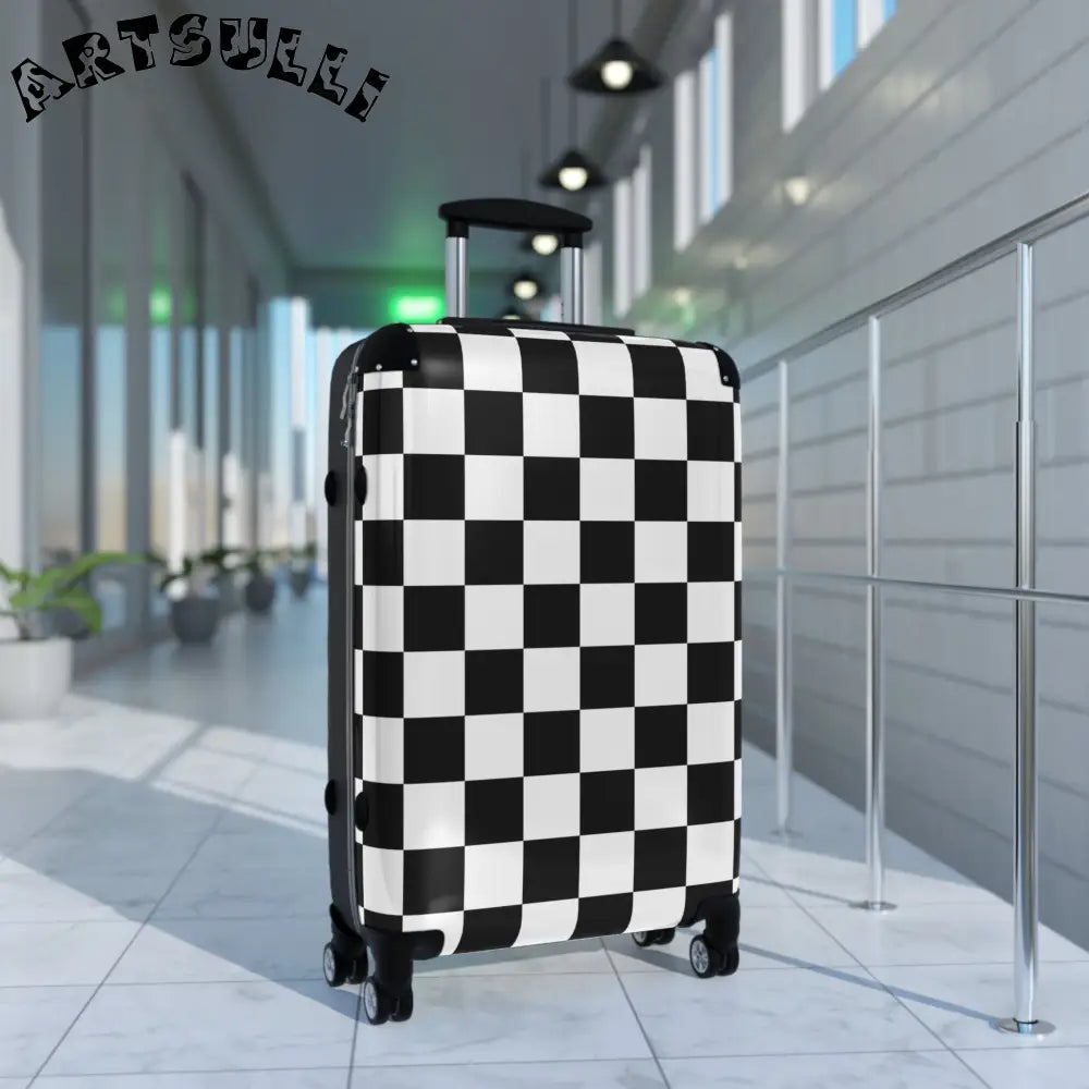JAKKOUTTHEBXX Checkerboard Black and White Suitcase JAKKOUTTHEBXX