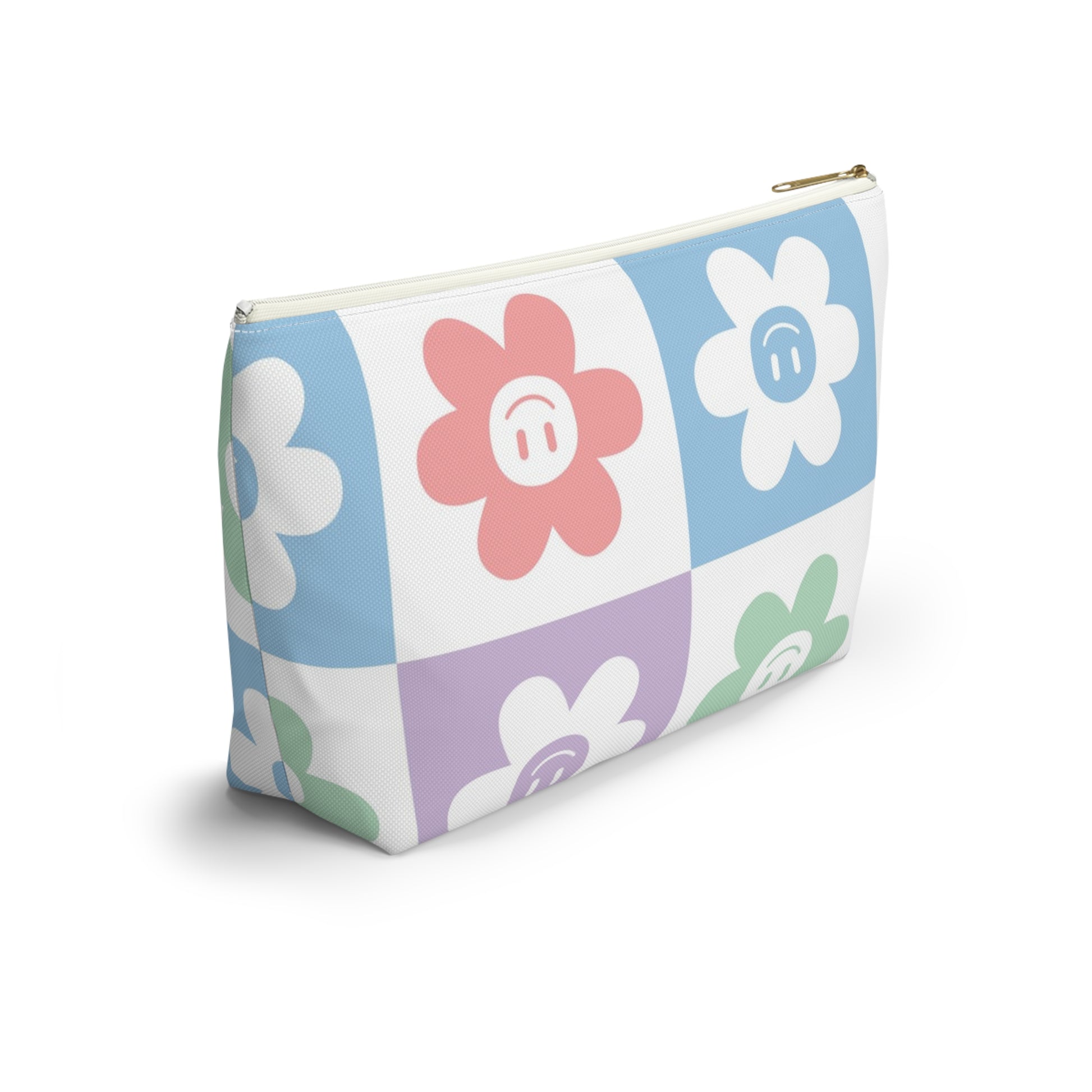 Chessboard x Smiley Face Flowers Multi-Color Accessory Pouch w T-bottom, Artsulli - Art is Long, Life is Short, Bags, , , , , , , 