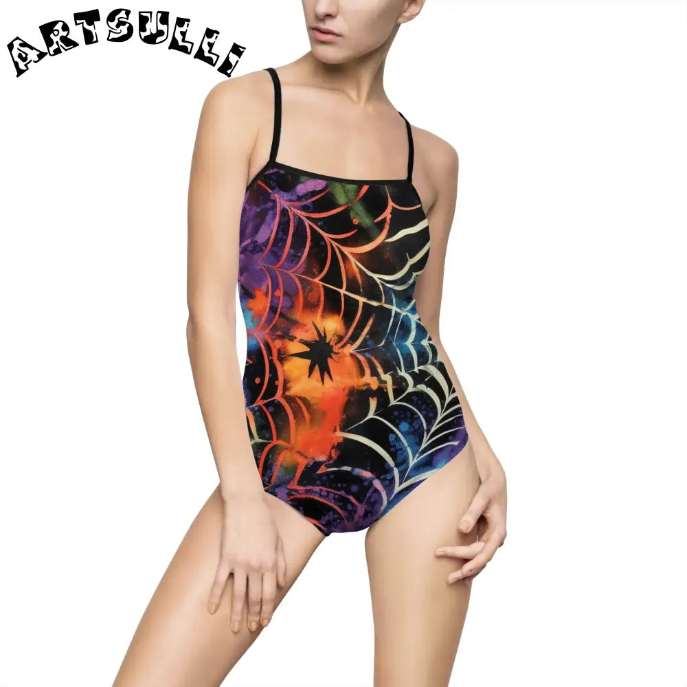 JAKKOUTTHEBXX Colorful Spider Web One-Piece Swimsuit 2025