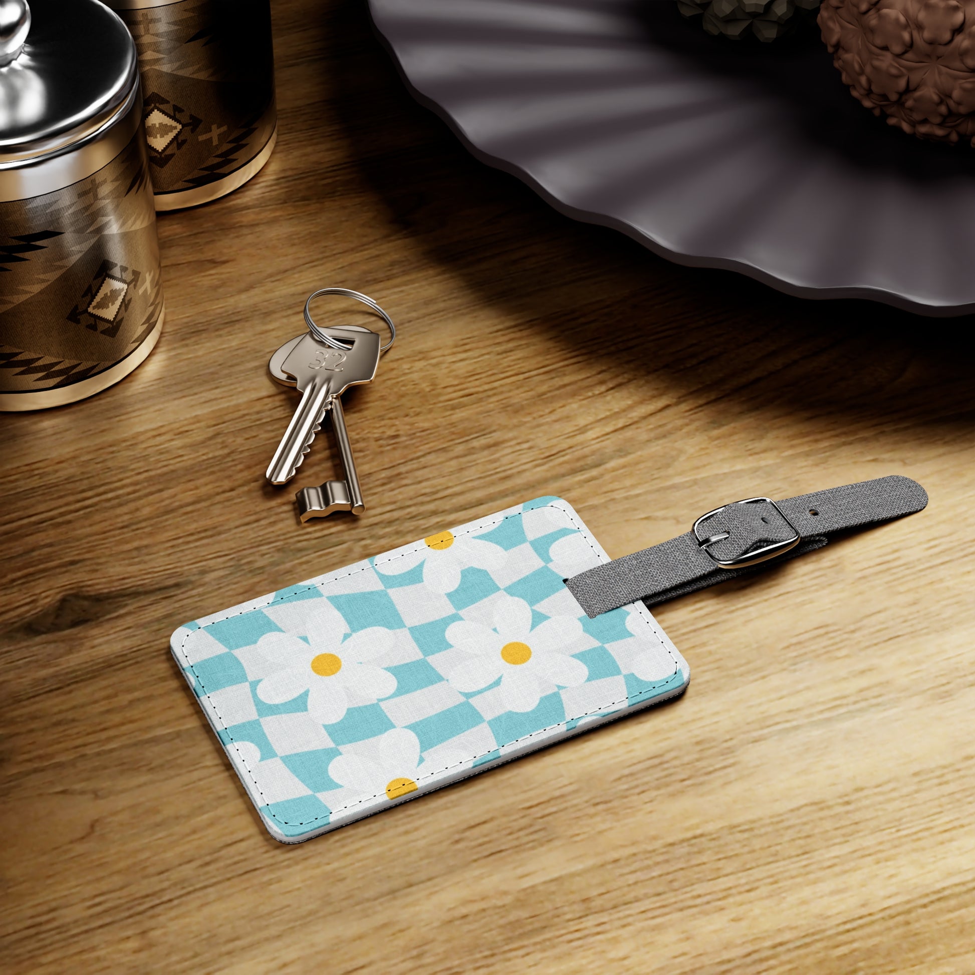 Trippy Check Garden Saffiano Polyester Luggage Tag, Rectangle, Artsulli - Art is Long, Life is Short, Accessories, , , , , , , 