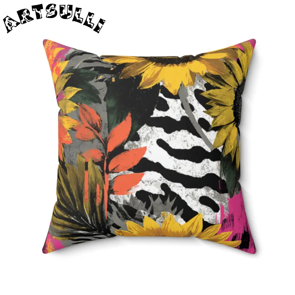 JAKKOUTTHEBXX Sunflower Zebra Acid Trip Spun Polyester Square Pillow