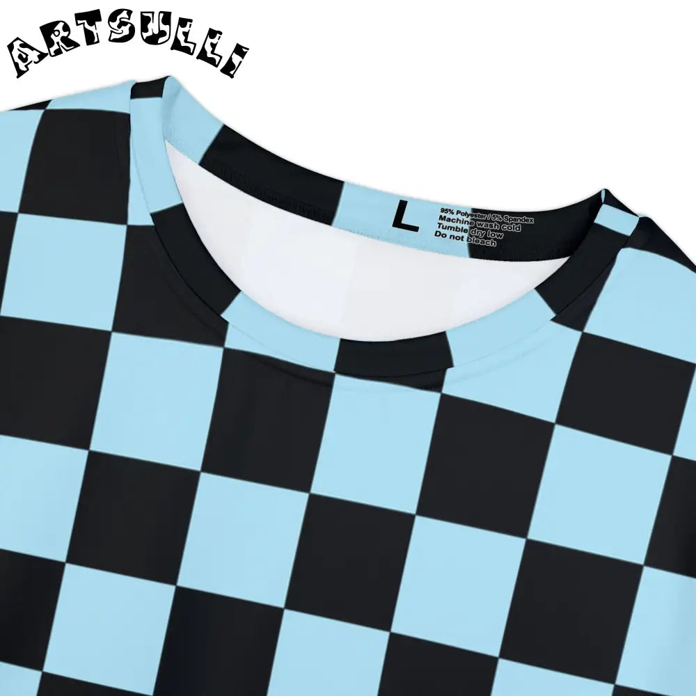 JAKKOUTTHEBXX Checkerboard Black and Blue Women’s Short Sleeve Shirt