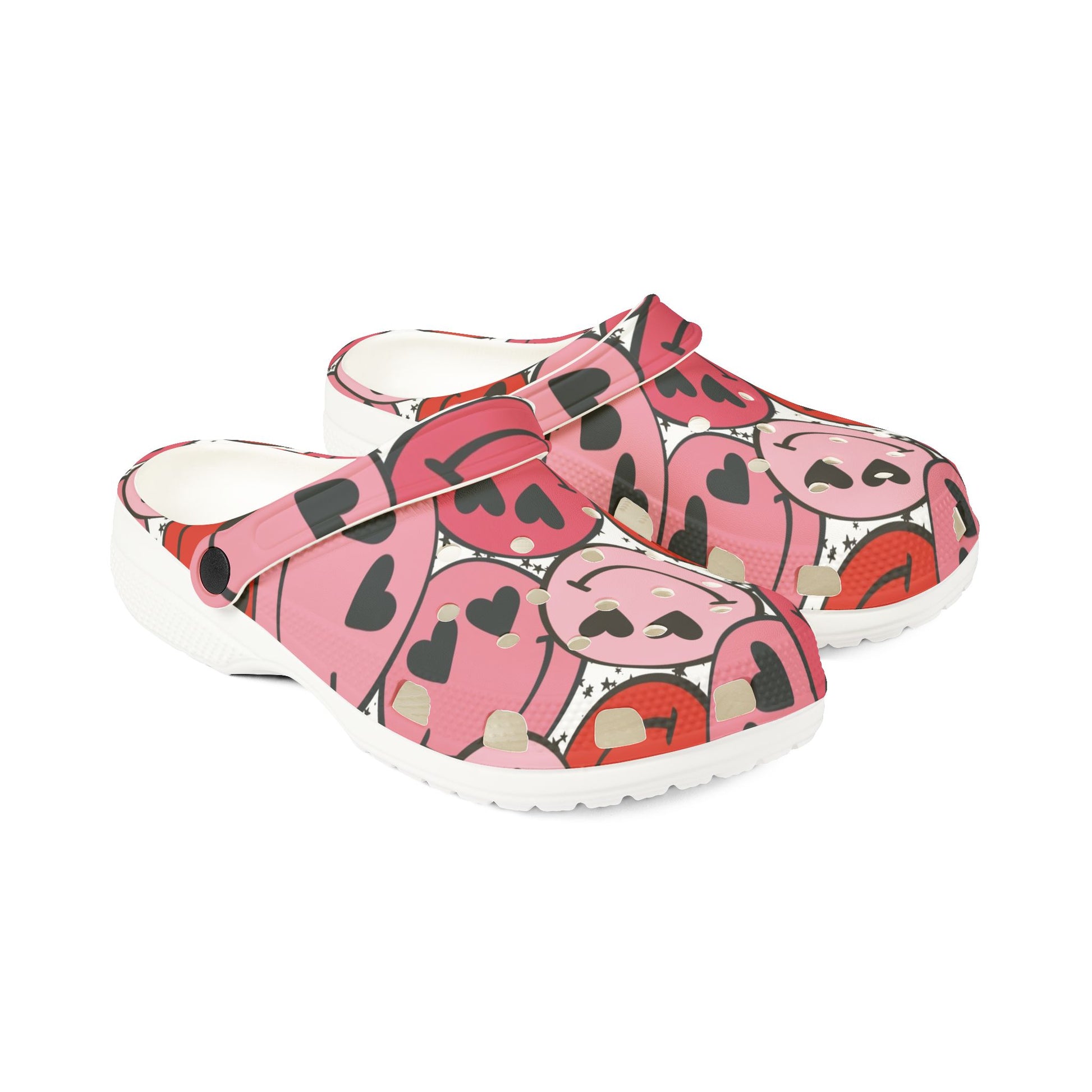 Smiley Face x Heart Eyes Pink and Red EVA Foam Rubber Shoes (AOP), Artsulli - Art is Long, Life is Short, Shoes, , , , , , , 