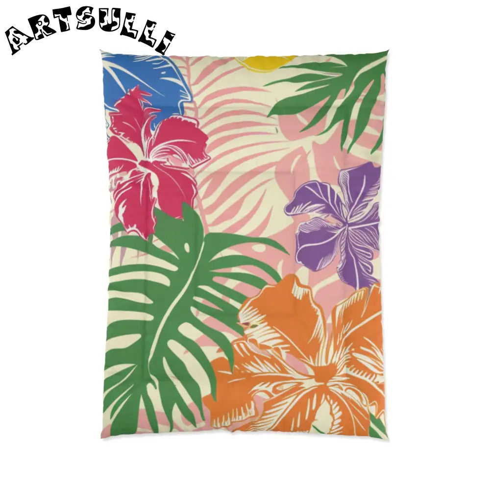 Blooming Tropical Flowers Comforter, Artsulli - Art is Long, Life is Short, Home Decor, Size, 68" × 92", , , , , 24891306098552143238