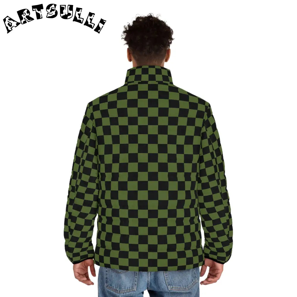 JAKKOUTTHEBXX Checkerboard Olive Green and Black Men’s Puffer Jacket