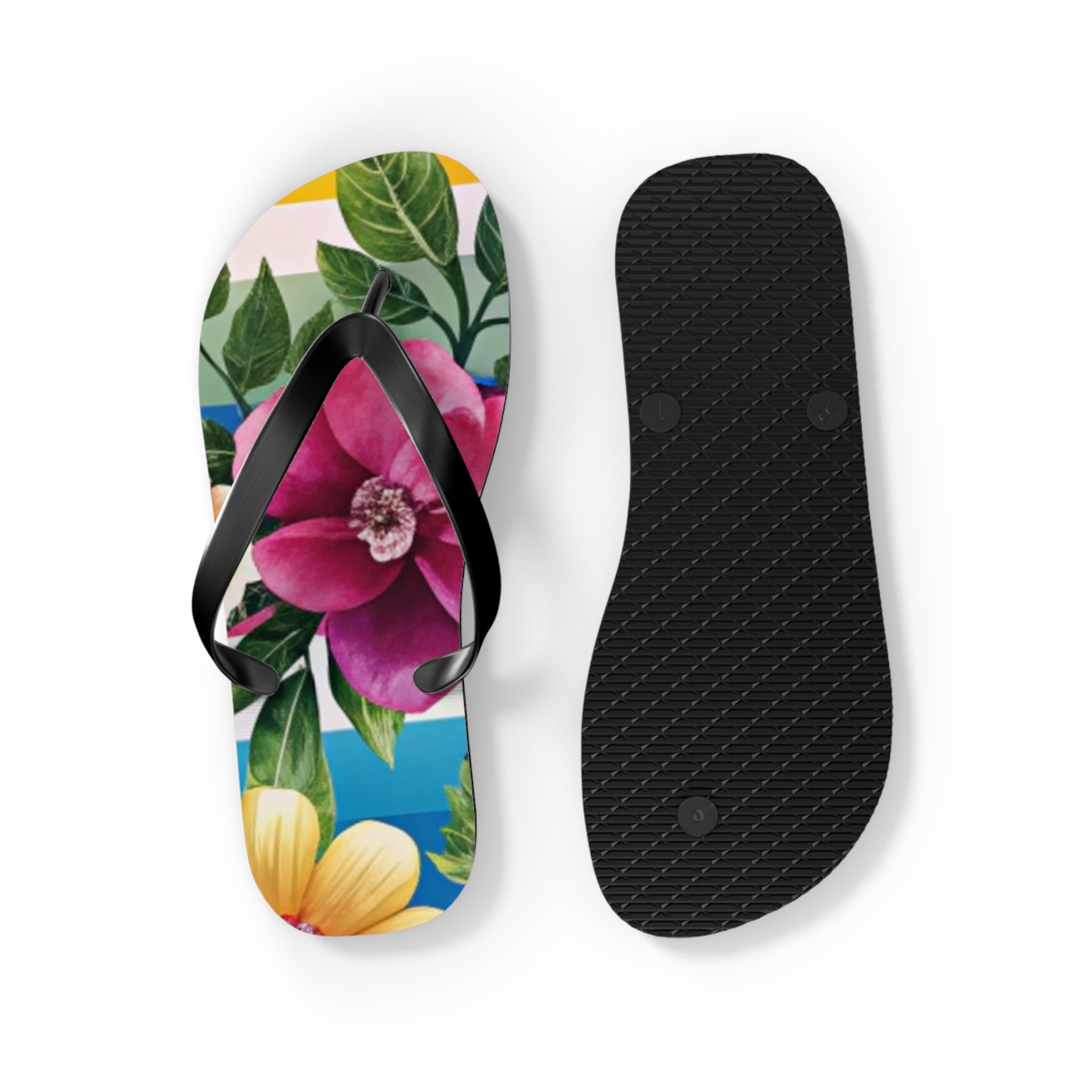 Floral Stripe 4K Flip Flops, Artsulli - Art is Long, Life is Short, Shoes, , , , , , , 