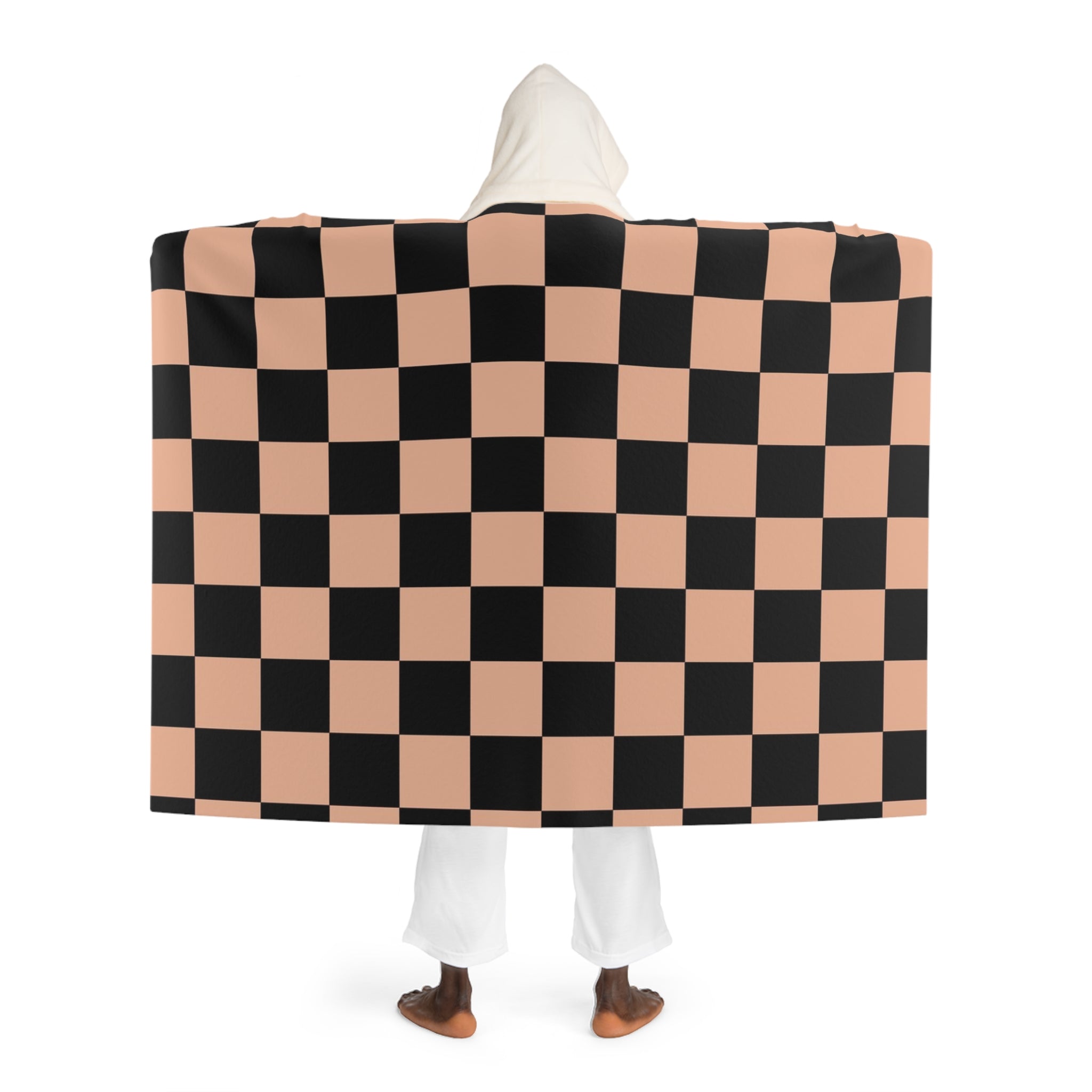 Checkerboard Soft Orange and Black Hooded Sherpa Fleece Blanket, Artsulli - Art is Long, Life is Short, All Over Prints, , , , , , , 