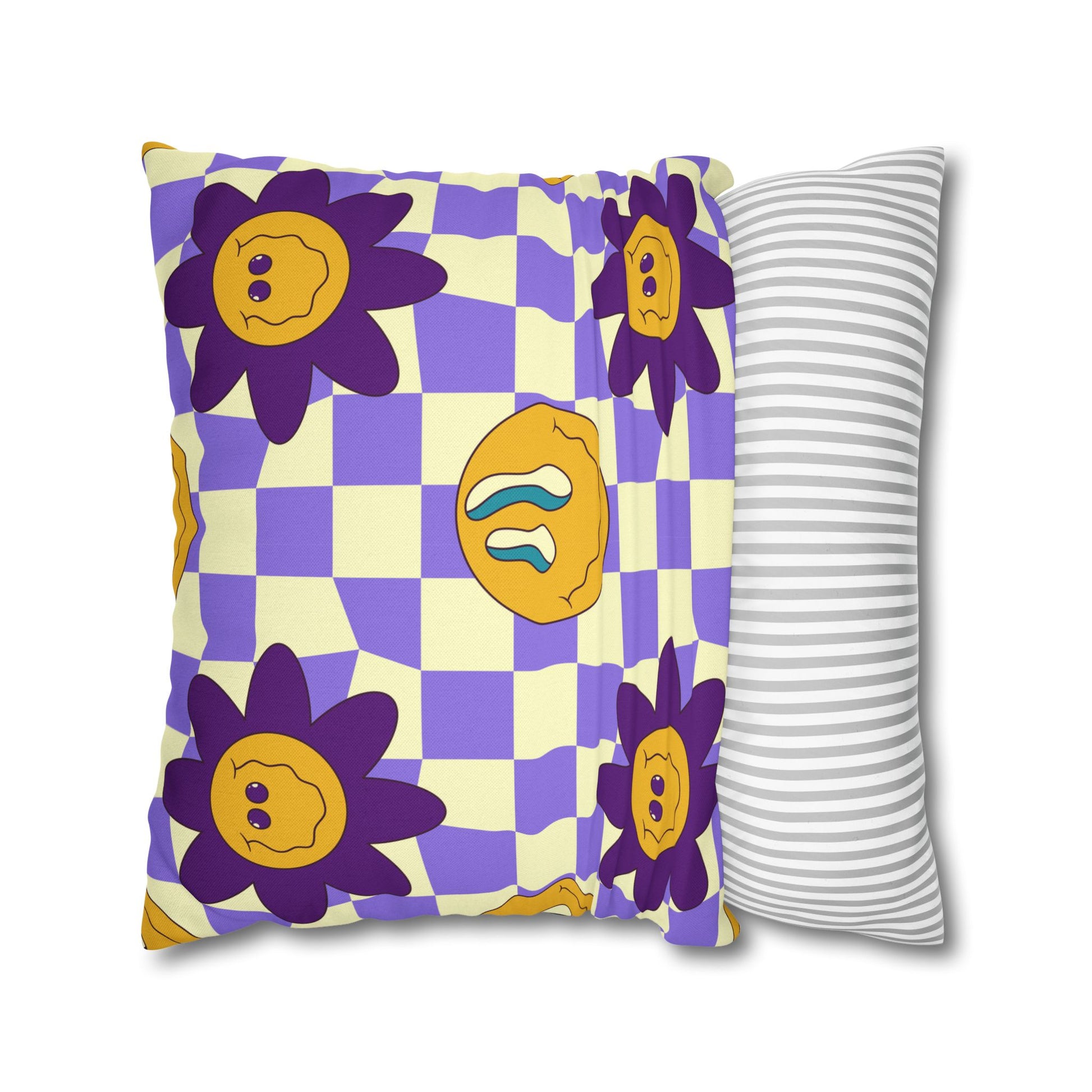 Trippy Flower Power Motifs Spun Polyester Square Pillowcase, Artsulli - Art is Long, Life is Short, Home Decor, , , , , , , 
