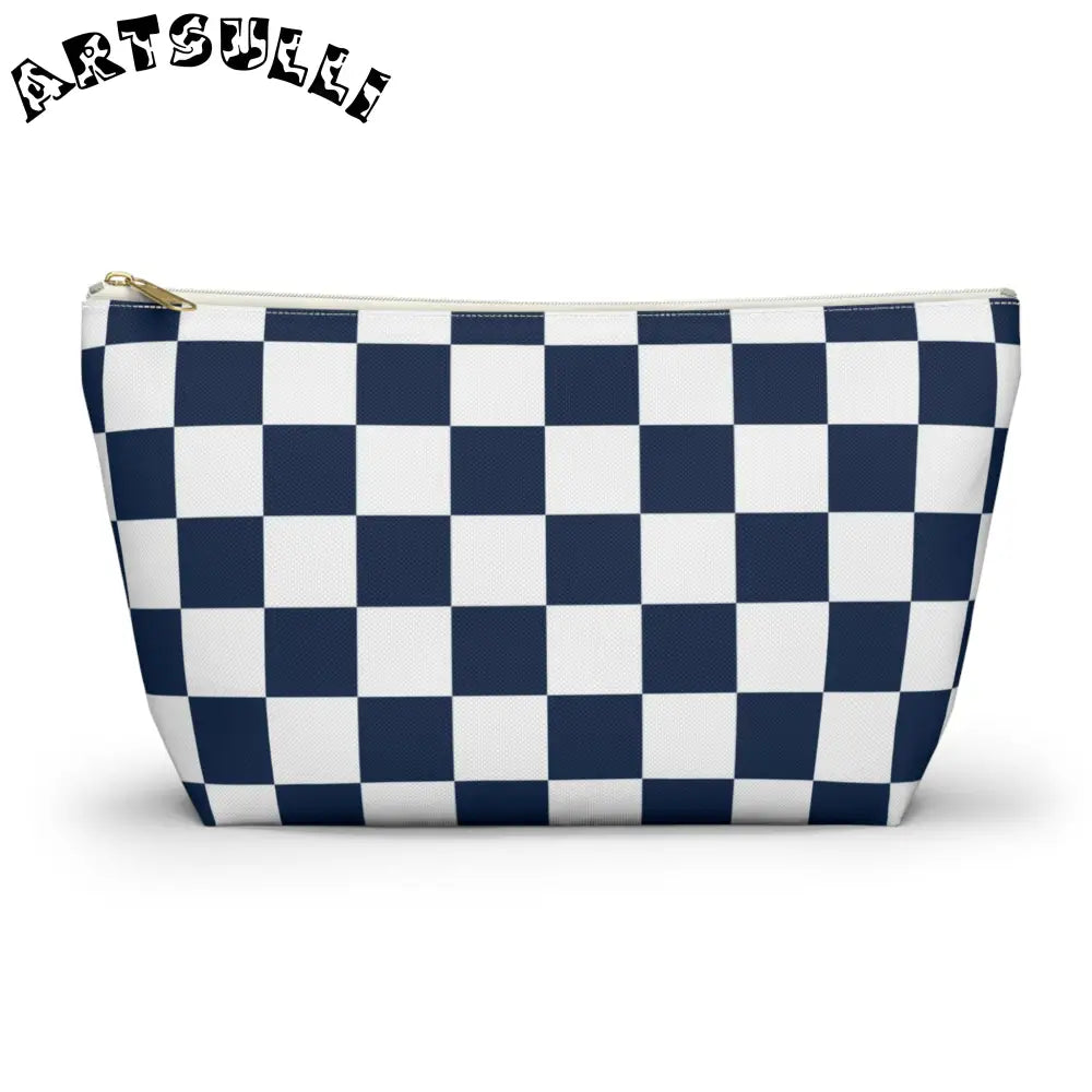 JAKKOUTTHEBXX Checkerboard White and Navy Blue Accessory Pouch w