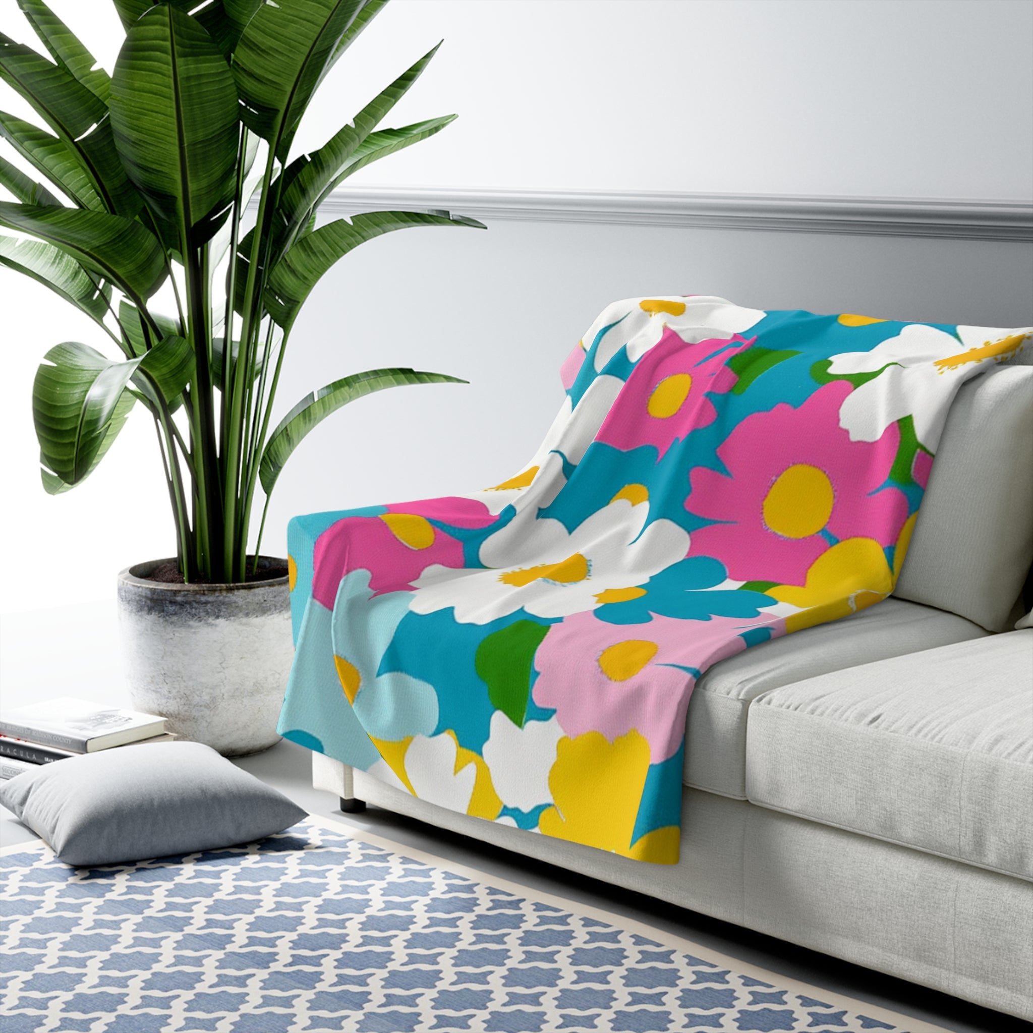 Flowers Multi-Color Sherpa Fleece Blanket, Artsulli - Art is Long, Life is Short, Home Decor, , , , , , , 