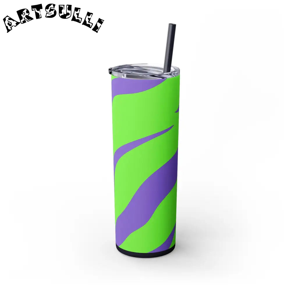 JAKKOUTTHEBXX Tyrannosaurus Print Green and Purple Skinny Tumbler