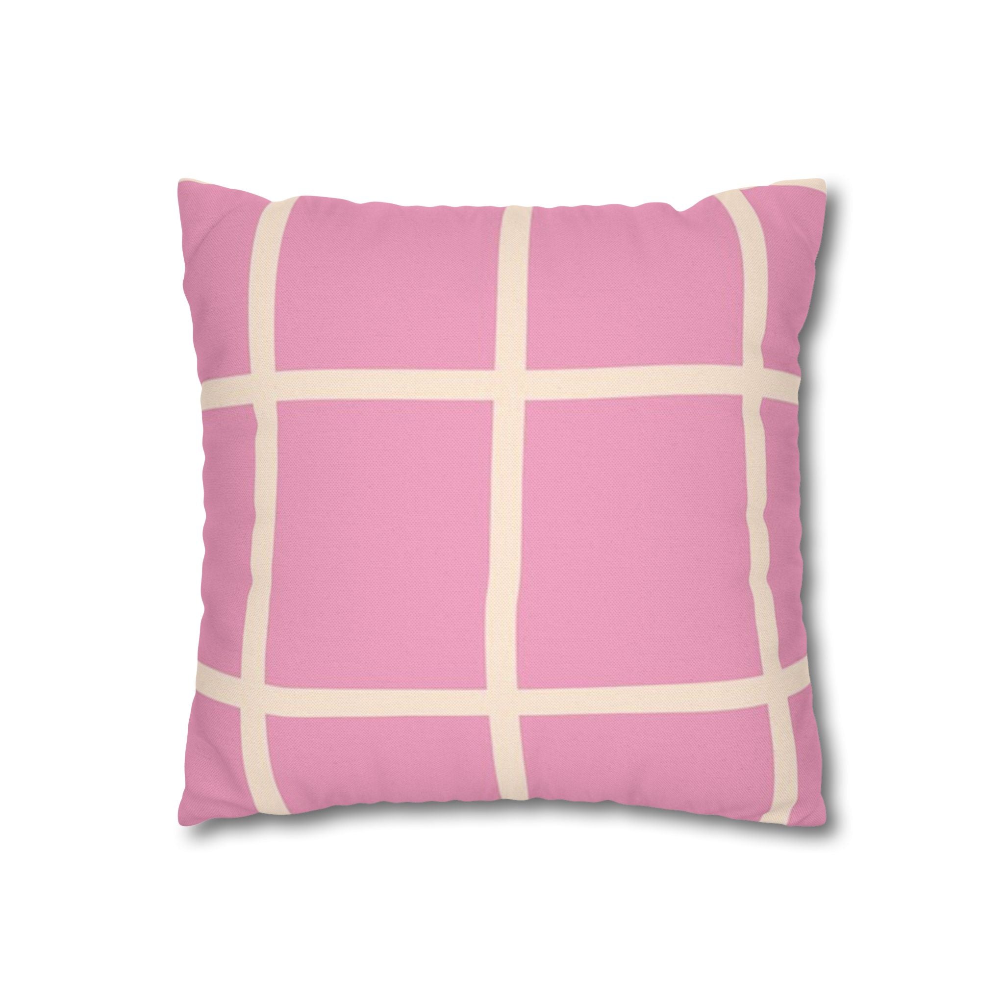 Pink Grid Cloth Sim Spun Polyester Square Pillowcase, Artsulli - Art is Long, Life is Short, Home Decor, , , , , , , 