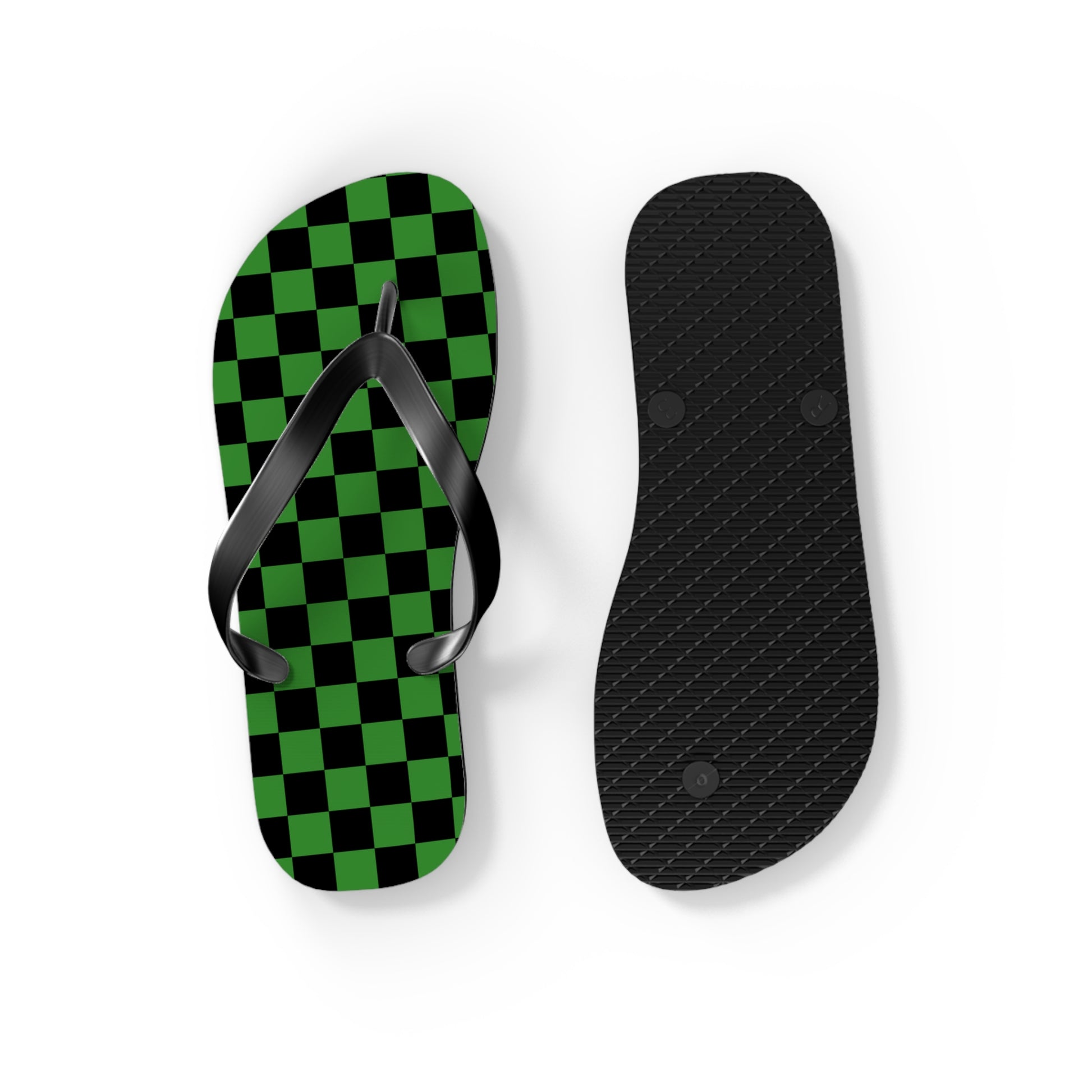 Checkerboard Green and Black Flip Flops, Artsulli - Art is Long, Life is Short, Shoes, , , , , , , 