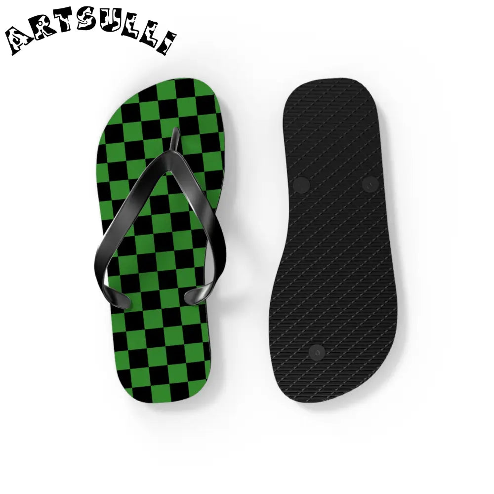 JAKKOUTTHEBXX Checkerboard Green and Black Flip Flops JAKKOUTTHEBXX
