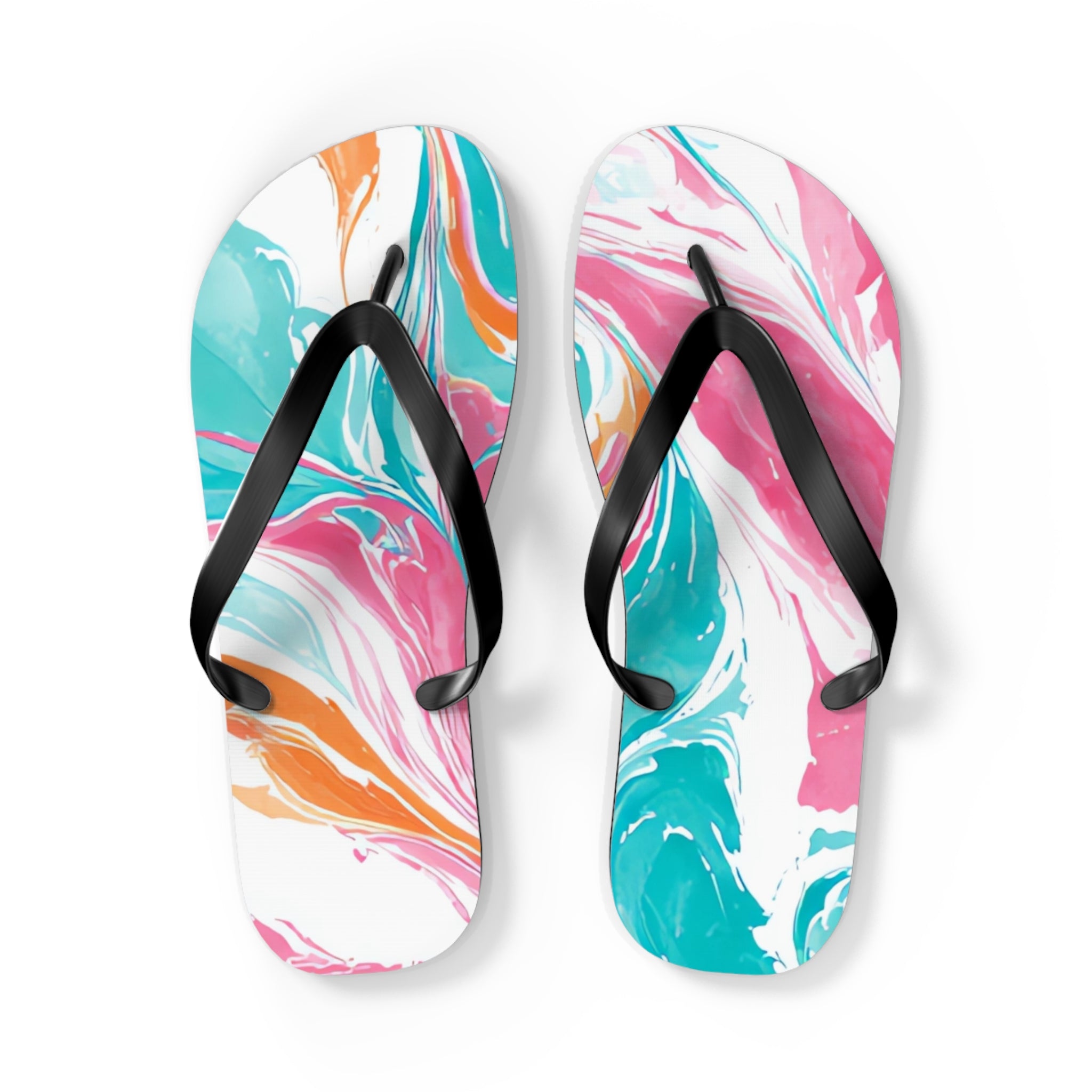 Liquid Pastel Spill Multi-Color Flip Flops, Artsulli - Art is Long, Life is Short, Shoes, Size, L, Color, Black sole, , , 13539139562249837712