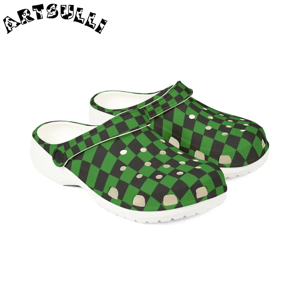 JAKKOUTTHEBXX Checkerboard Green and Black EVA Foam Rubber Shoes