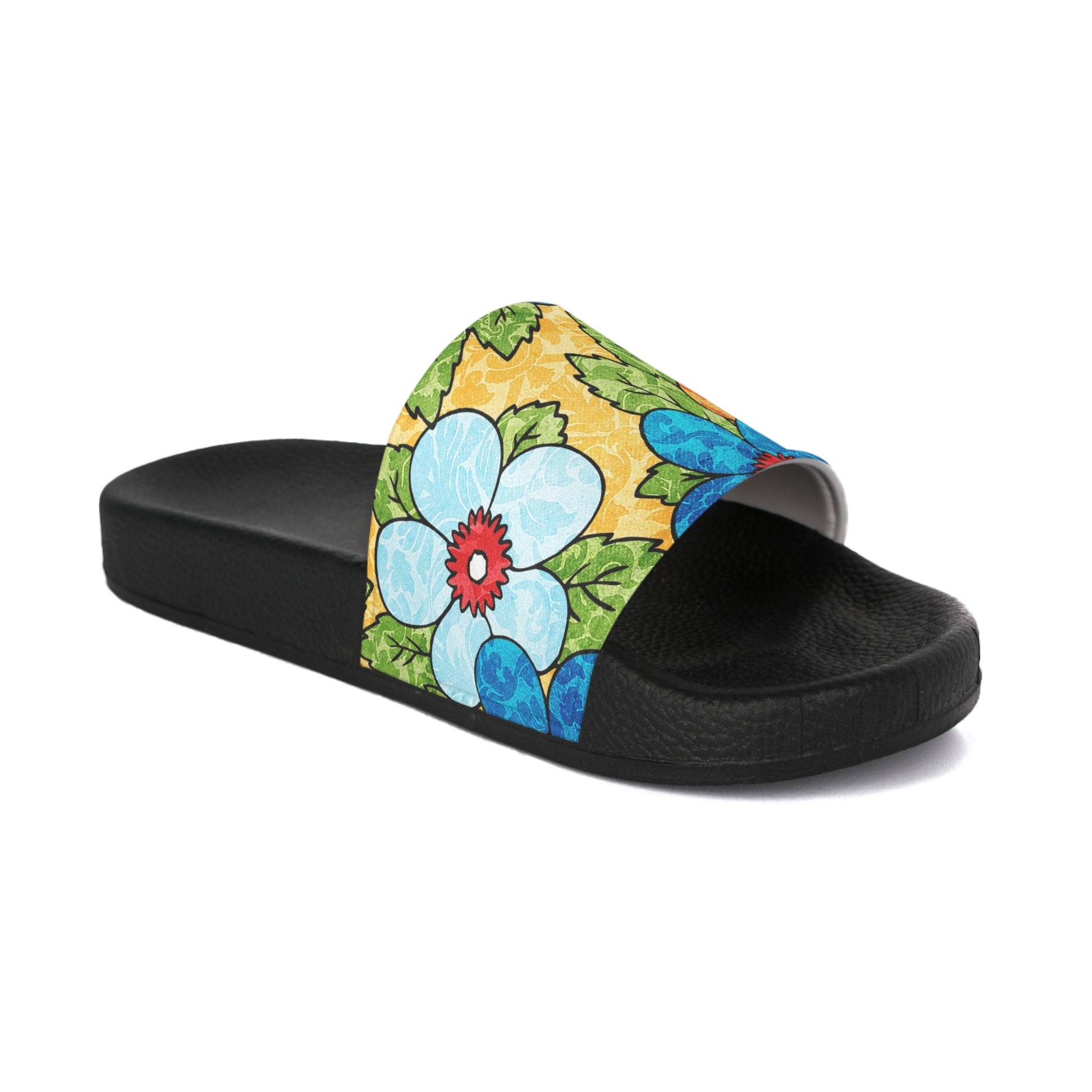 Groovy Yellow Floral Kl Men's Slide Sandals, Artsulli - Art is Long, Life is Short, Shoes, , , , , , , 