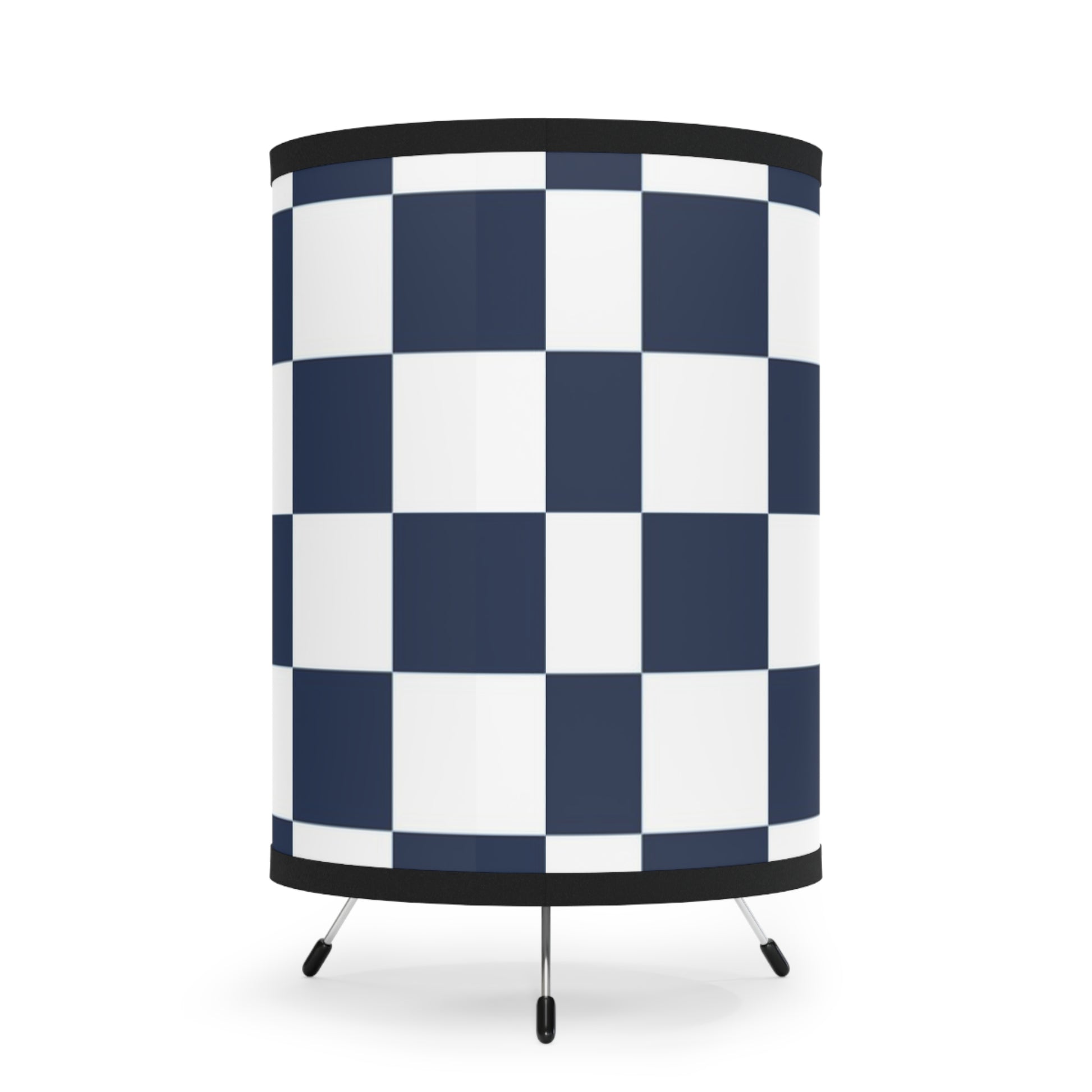Checkerboard White and Navy Blue Tripod Lamp with High-Res Printed Shade, US\CA plug, Artsulli - Art is Long, Life is Short, Home Decor, , , , , , , 