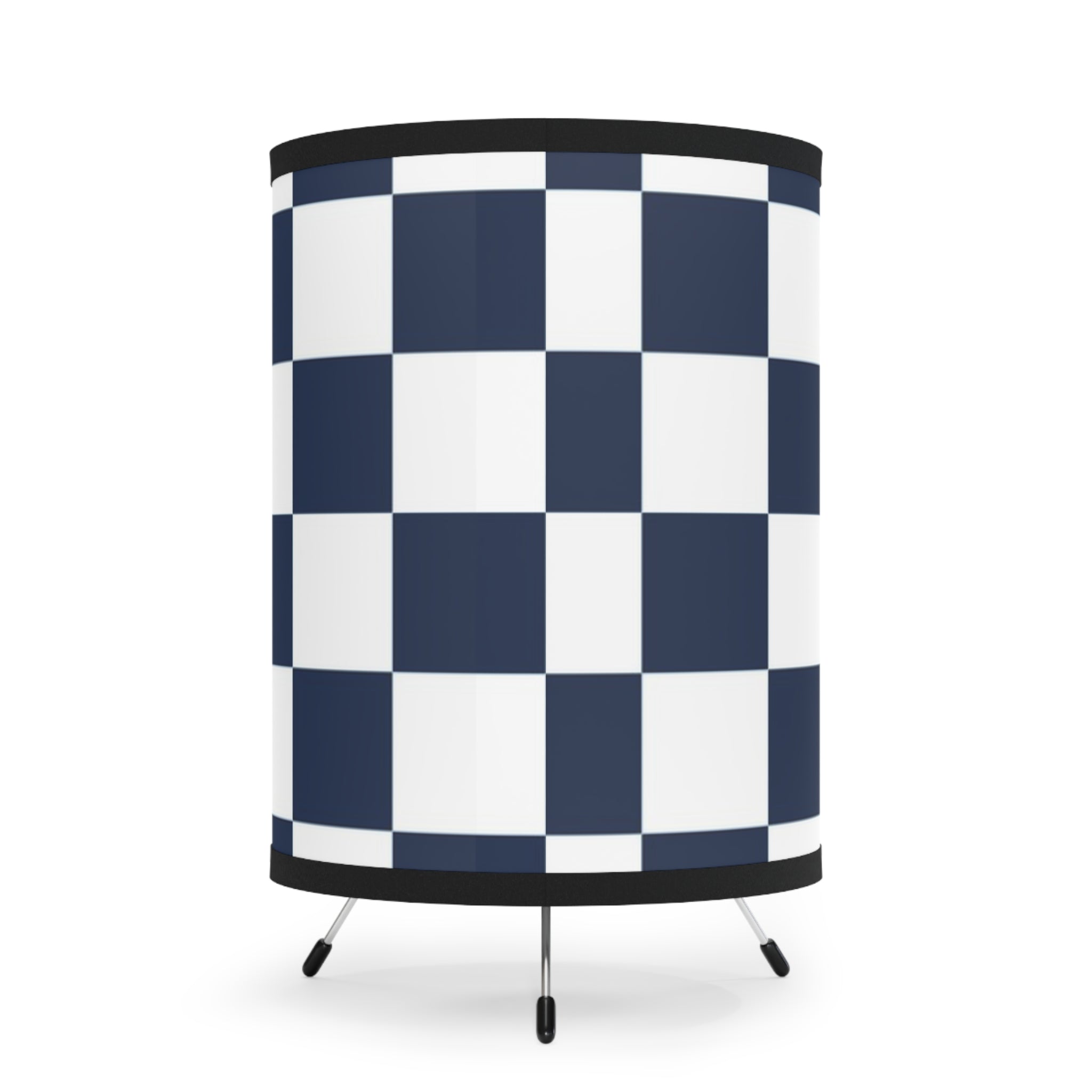 Checkerboard White and Navy Blue Tripod Lamp with High-Res Printed Shade, US\CA plug, Artsulli - Art is Long, Life is Short, Home Decor, , , , , , , 