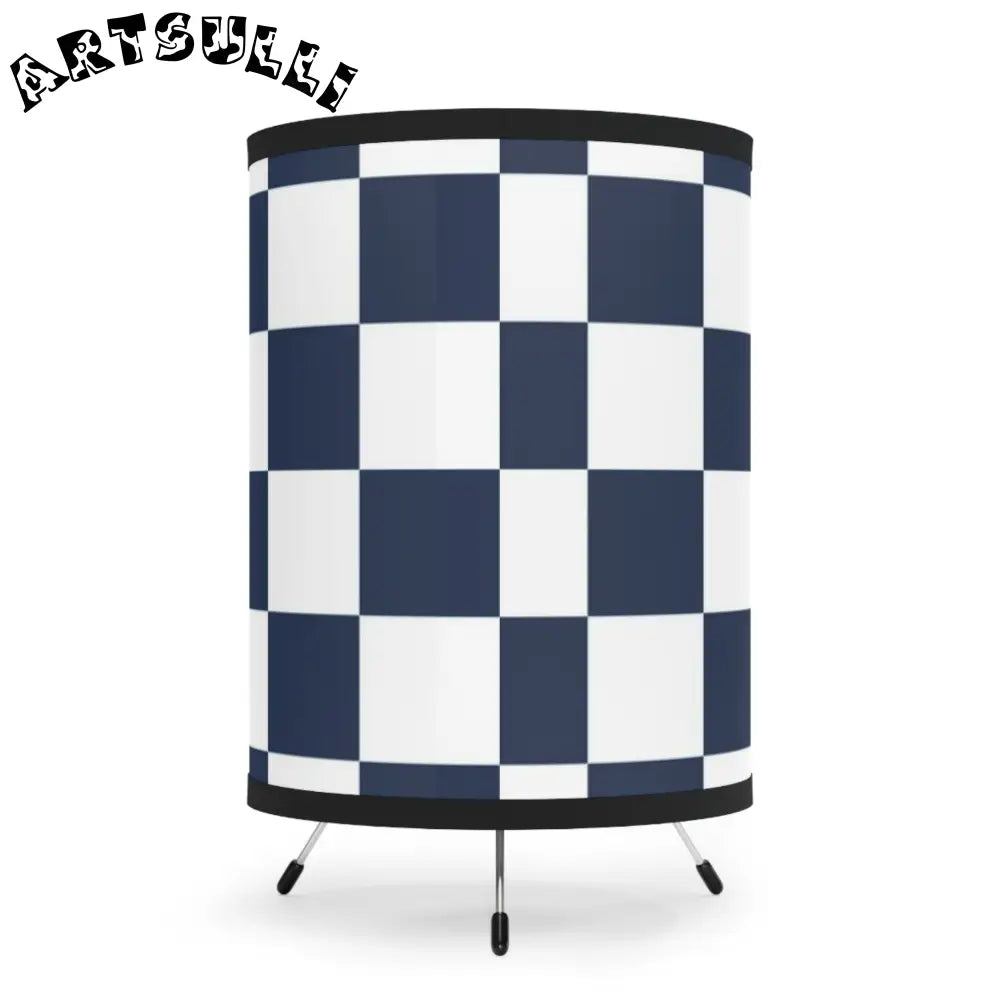 JAKKOUTTHEBXX Checkerboard White and Navy Blue Tripod Lamp