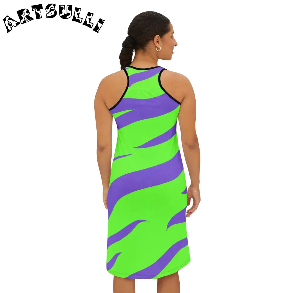 JAKKOUTTHEBXX Tyrannosaurus Print Green and Purple Women’s Racerback