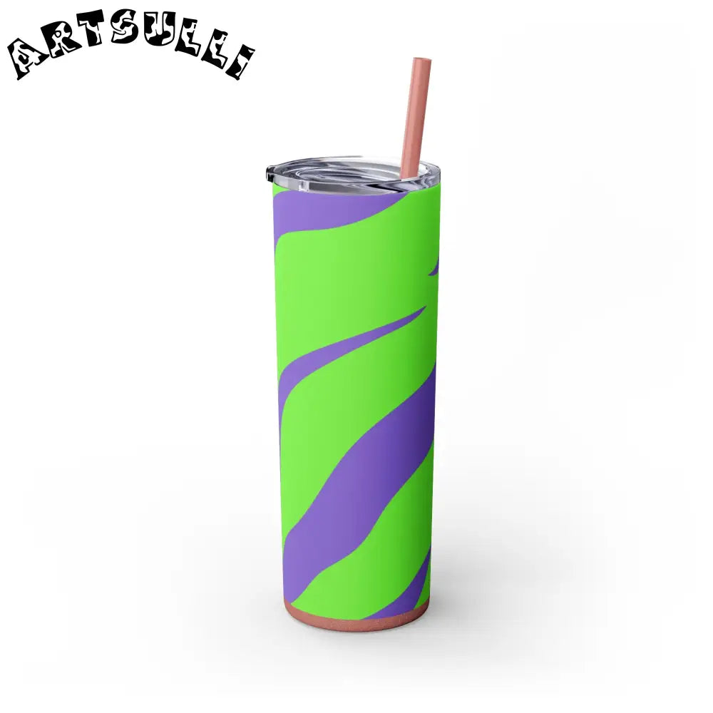 JAKKOUTTHEBXX Tyrannosaurus Print Green and Purple Skinny Tumbler