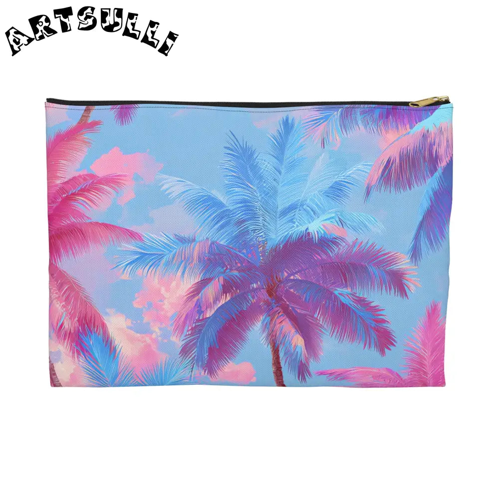 JAKKOUTTHEBXX Ethereal Pastel Palms II Blue and Pink Accessory Pouch