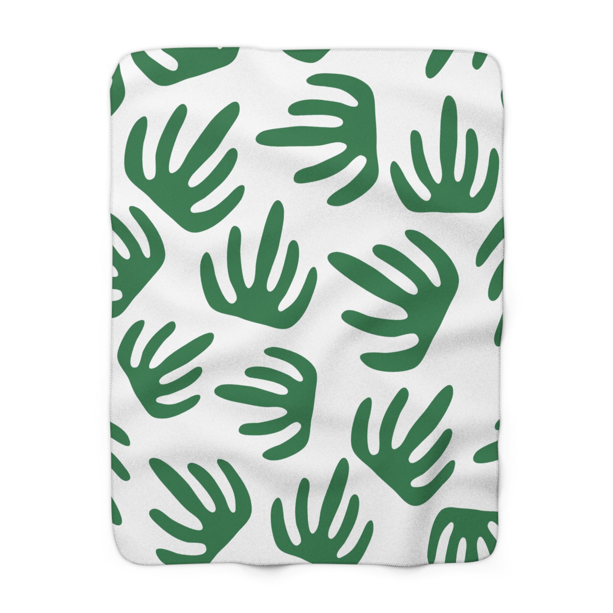 Green Palm Leaves White Sherpa Fleece Blanket, Artsulli - Art is Long, Life is Short, Home Decor, Size, 50" × 60", , , , , 61161830781608