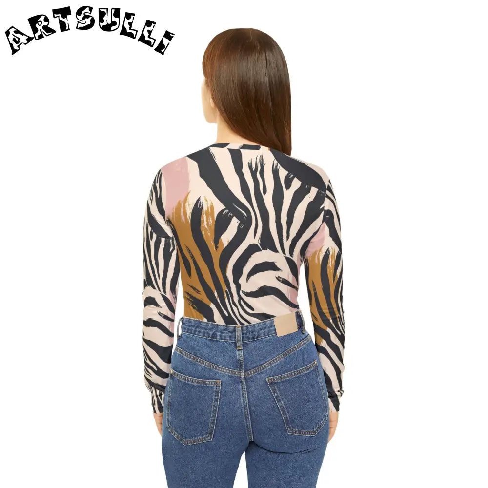 JAKKOUTTHEBXX Abstract Zebra Print Long Sleeve V Neck Shirt