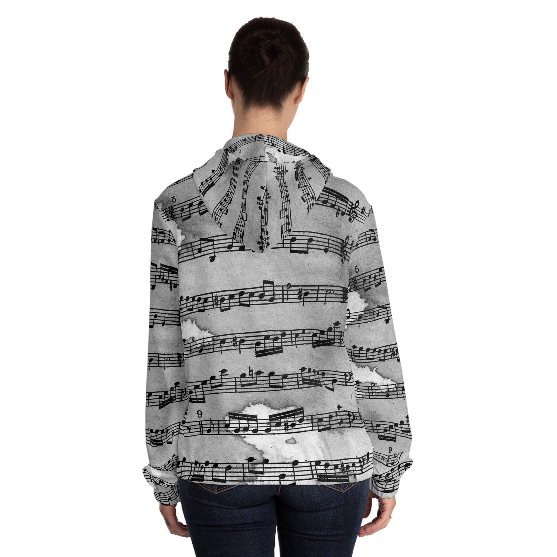 Drip Spill Type Beat Sheet Music Black Women’s Full-Zip Hoodie (AOP), Artsulli - Art is Long, Life is Short, All Over Prints, , , , , , , 