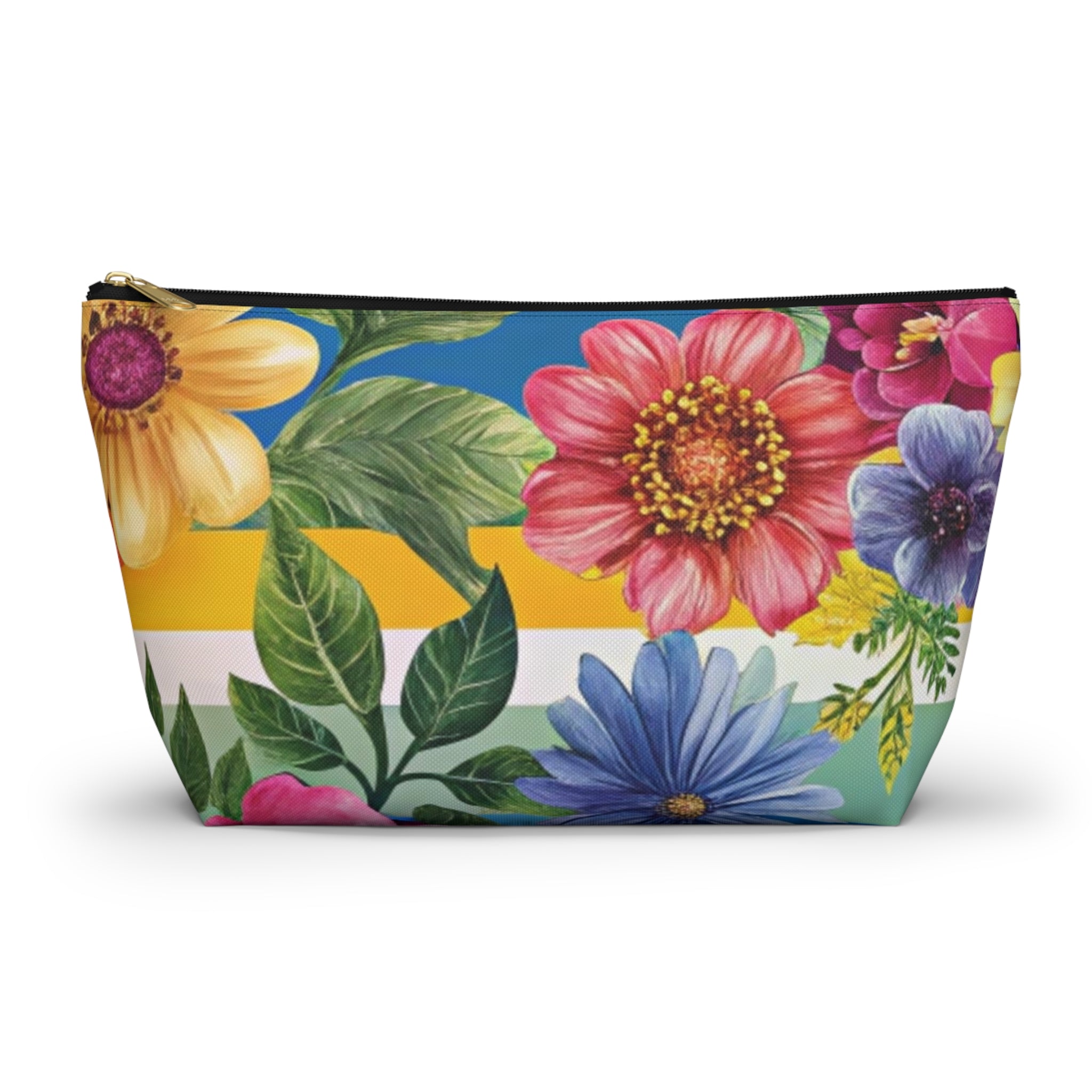 Floral Stripe 4K Accessory Pouch w T-bottom, Artsulli - Art is Long, Life is Short, Bags, Size, Large, Color, Black zipper, , , 27380840560317880509