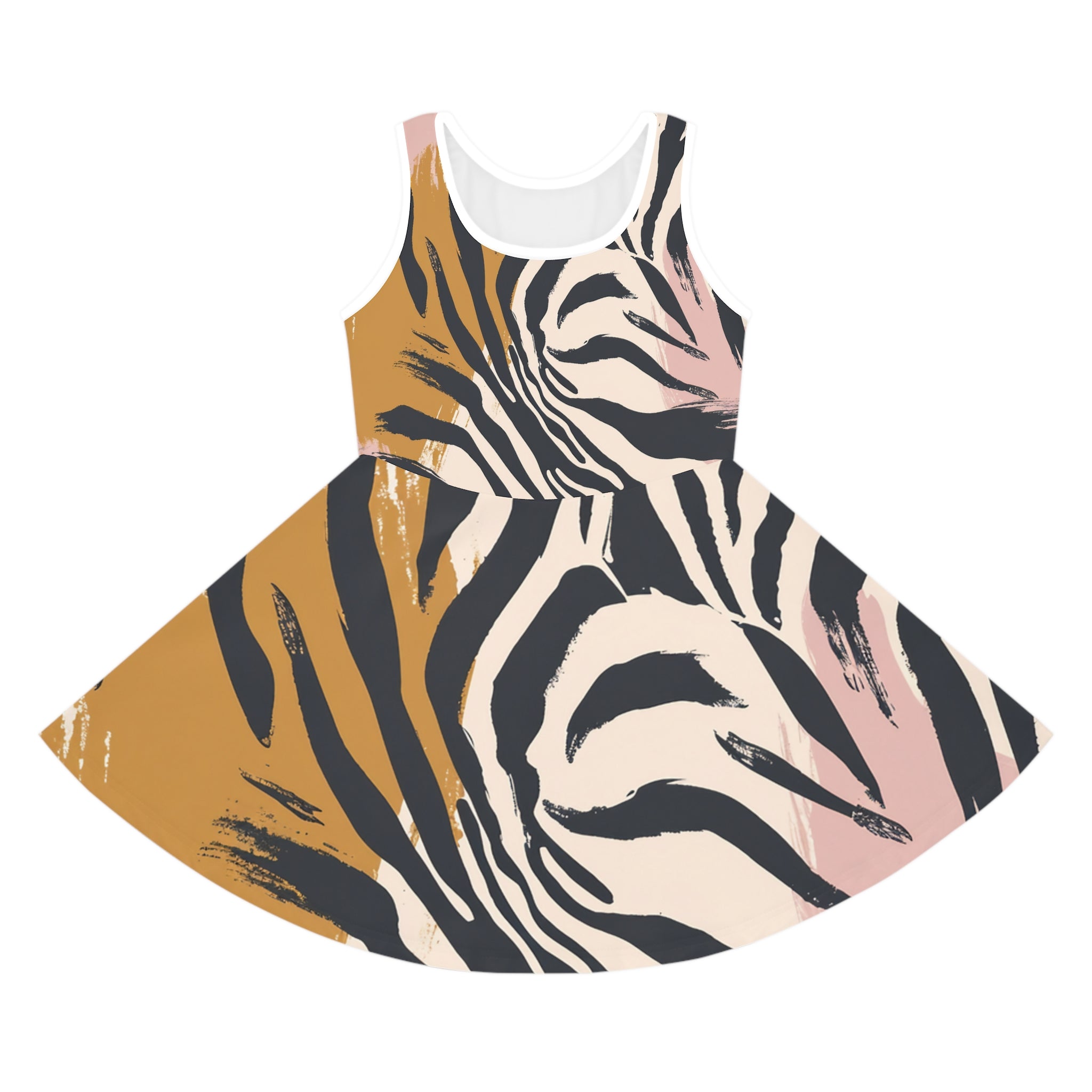 Beige Zebra Jungle Flats Girls' Sleeveless Sundress (AOP), Artsulli - Art is Long, Life is Short, All Over Prints, Color, Seam thread color automatically matched to design, Size, 2T, , , 69741962817139