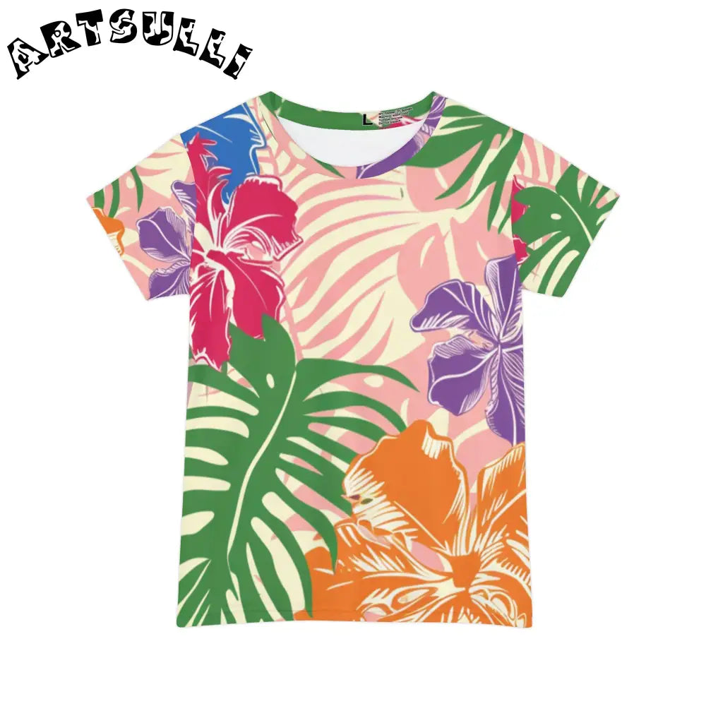 Blooming Tropical Flowers Women's Short Sleeve Shirt (AOP), Artsulli - Art is Long, Life is Short, All Over Prints, Size, XS, , , , , 82050484761428455919