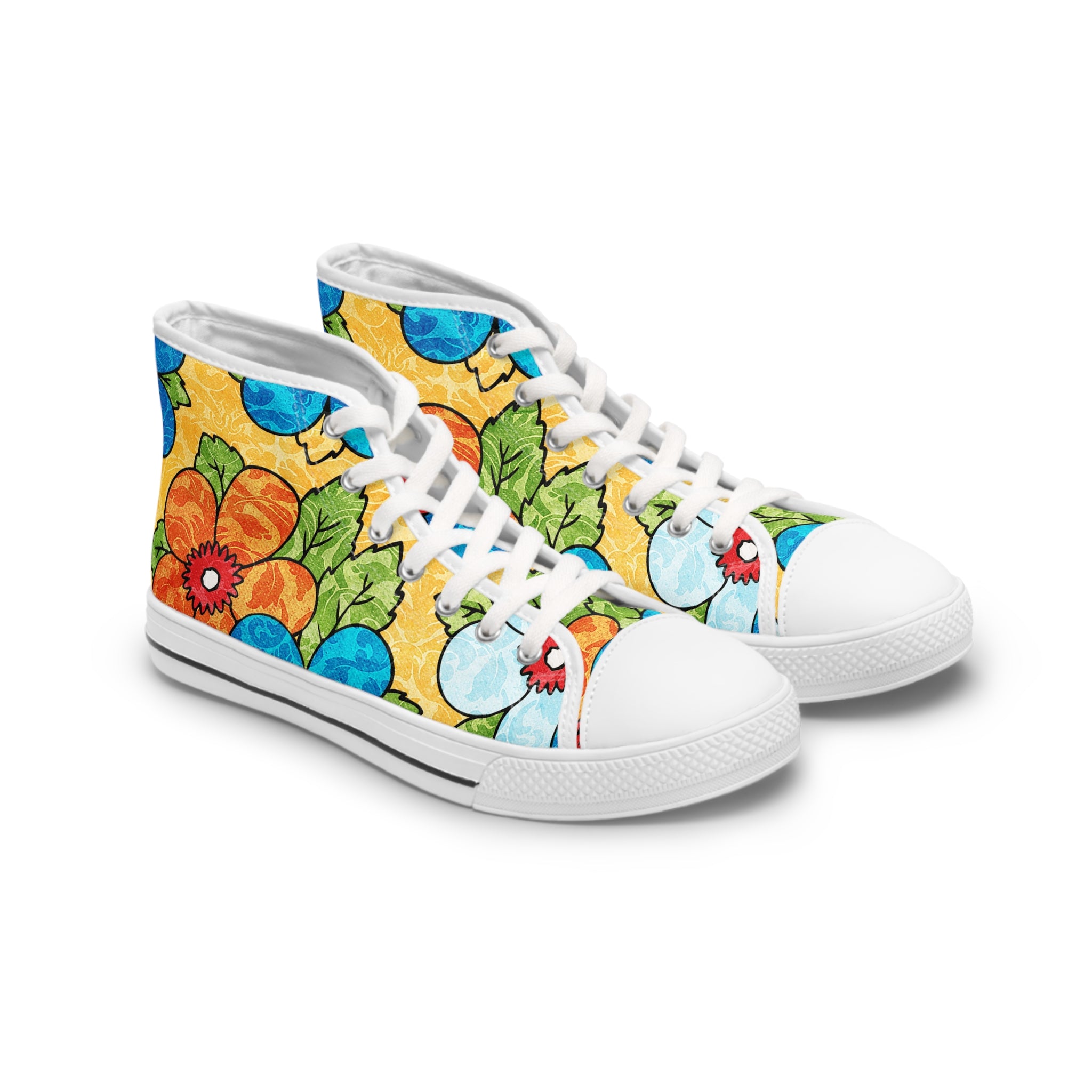 Groovy Yellow Floral Kl  Women's High Top Sneakers, Artsulli - Art is Long, Life is Short, Shoes, Size, US 5.5, Color, White sole, , , 25464437226002571244