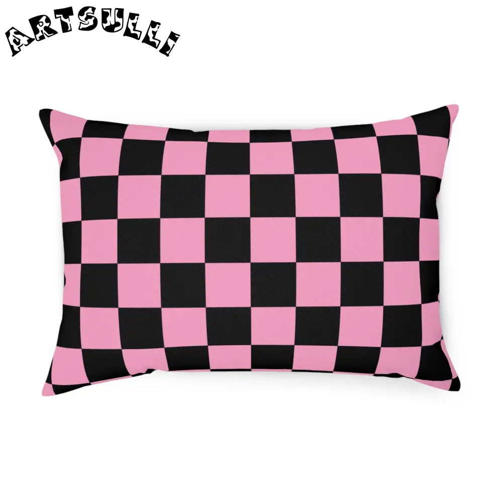 JAKKOUTTHEBXX Checkerboard Black and Pink Cushion JAKKOUTTHEBXX
