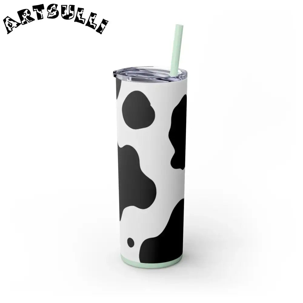 JAKKOUTTHEBXX White cow print skinny tumbler with clear lid