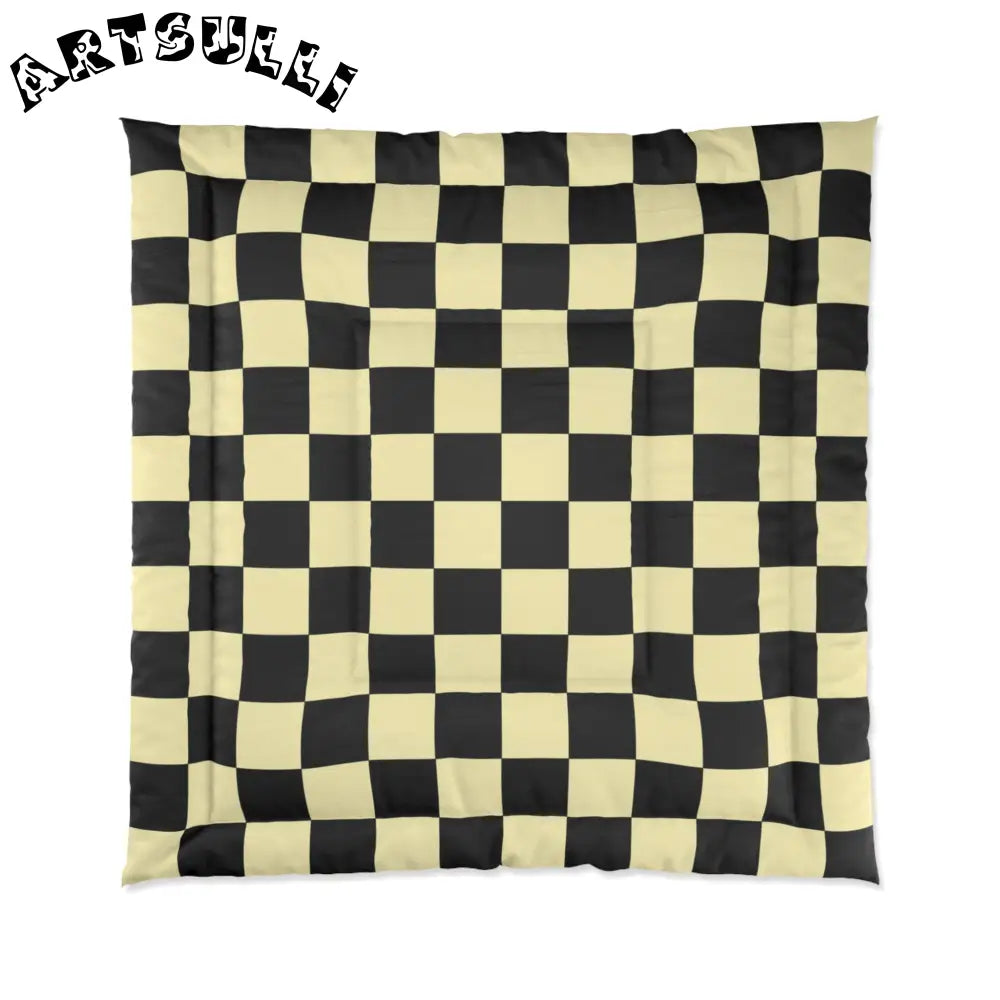 JAKKOUTTHEBXX Checkerboard Black and Yellow Comforter JAKKOUTTHEBXX