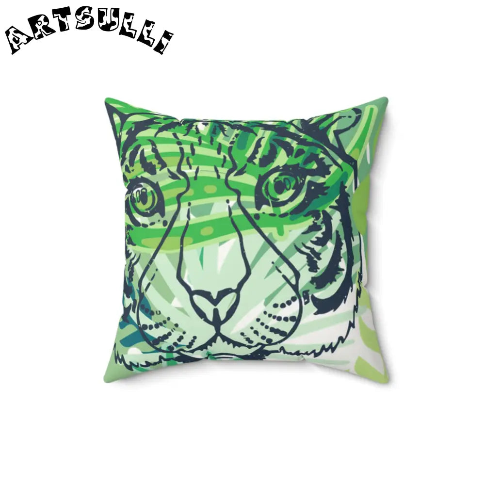 JAKKOUTTHEBXX Tropical Jungle Tigers Green Faux Suede Square Pillow
