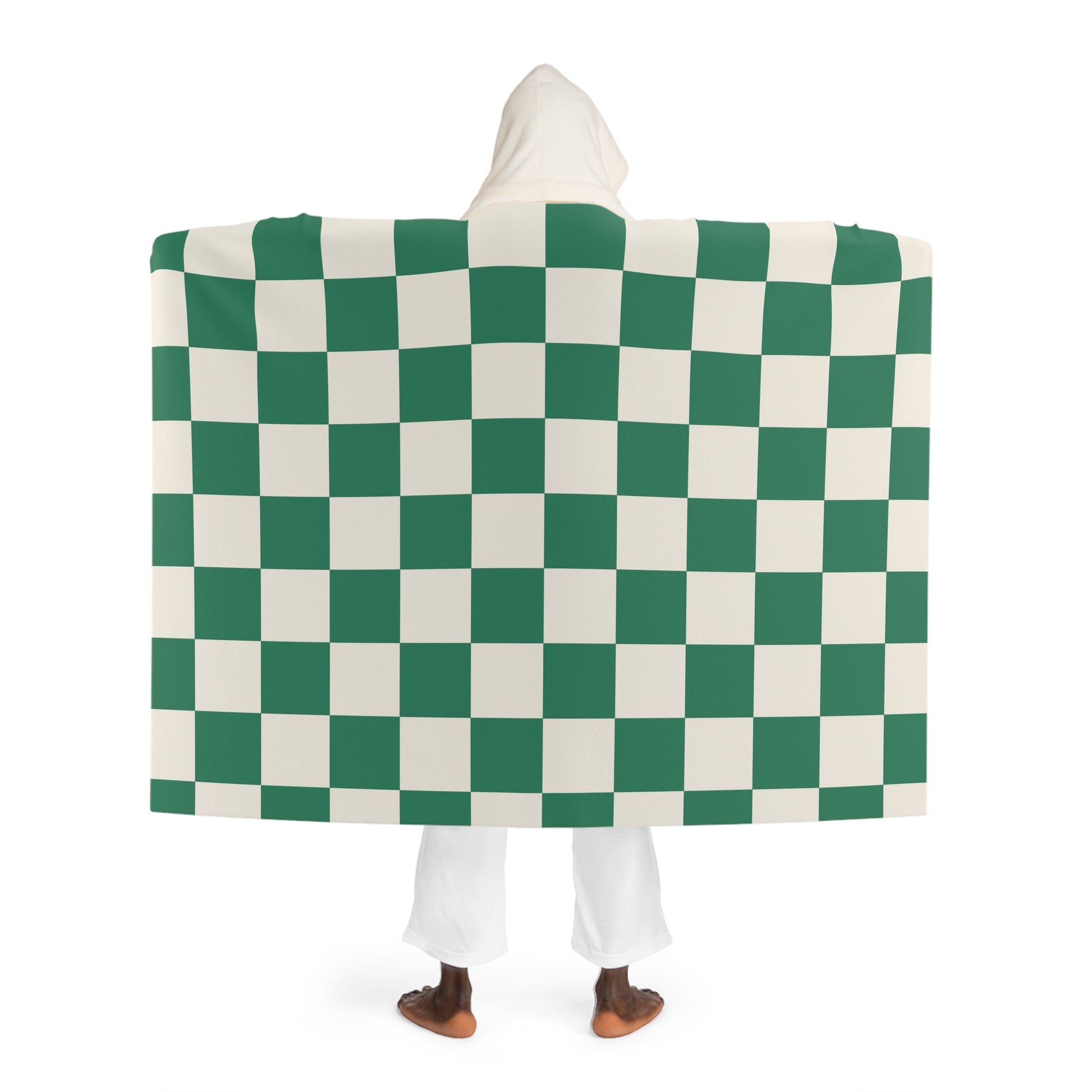 Checkerboard Dark Green Hooded Sherpa Fleece Blanket, Artsulli - Art is Long, Life is Short, All Over Prints, , , , , , , 