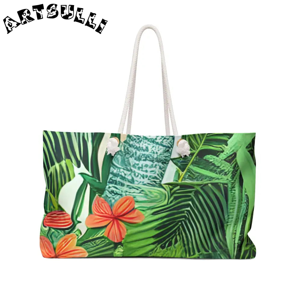 JAKKOUTTHEBXX Tropical Print Tote Bag with Rope Handles