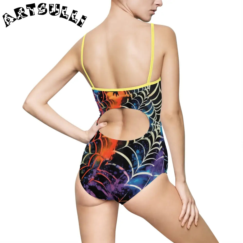 JAKKOUTTHEBXX Colorful Spider Web One-Piece Swimsuit 2025