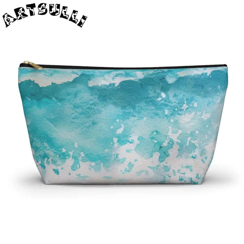 JAKKOUTTHEBXX Teal and White Abstract T-Bottom Pouch JAKKOUTTHEBXX